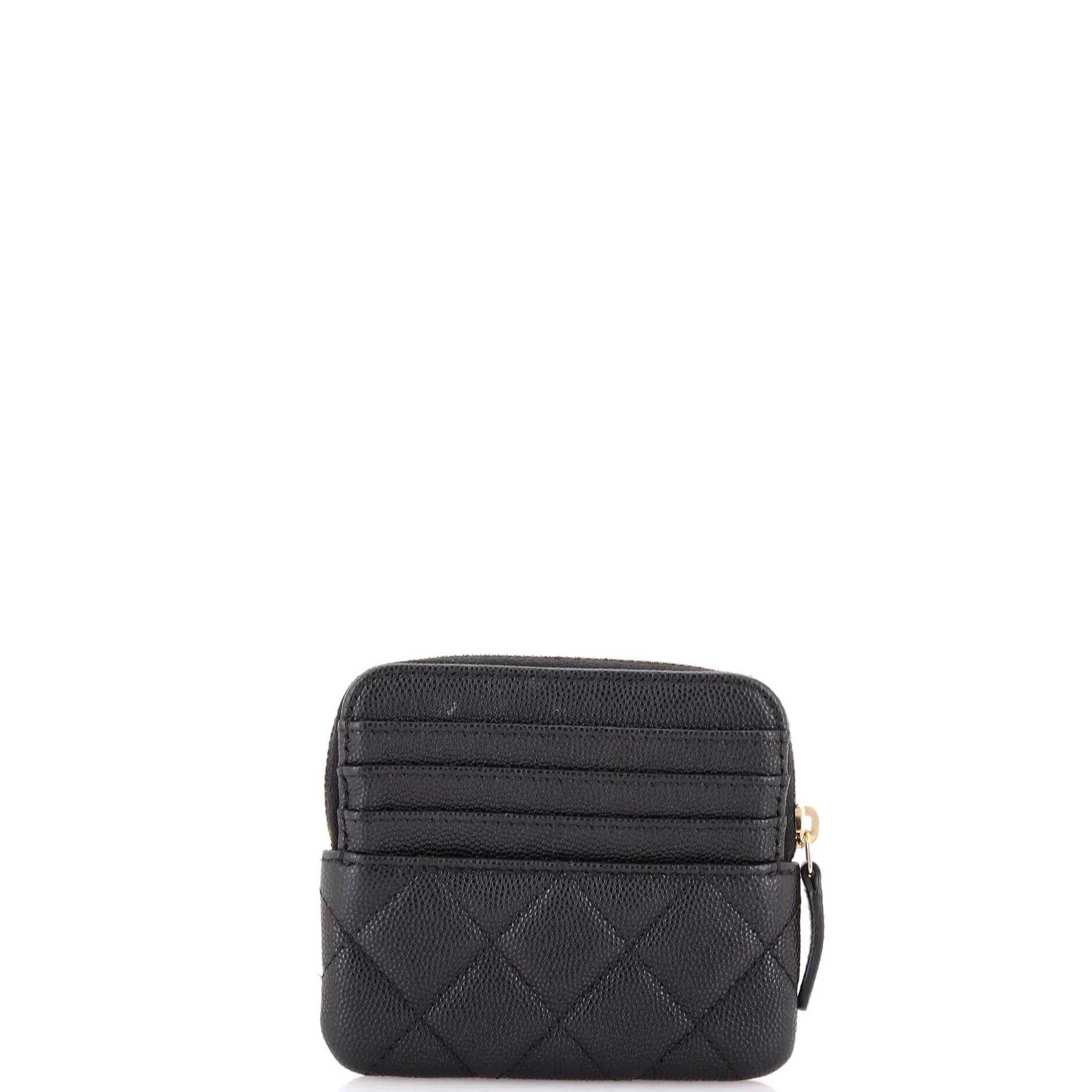 Square Zip Around Card Holder Wallet Quilted Caviar - Image 3