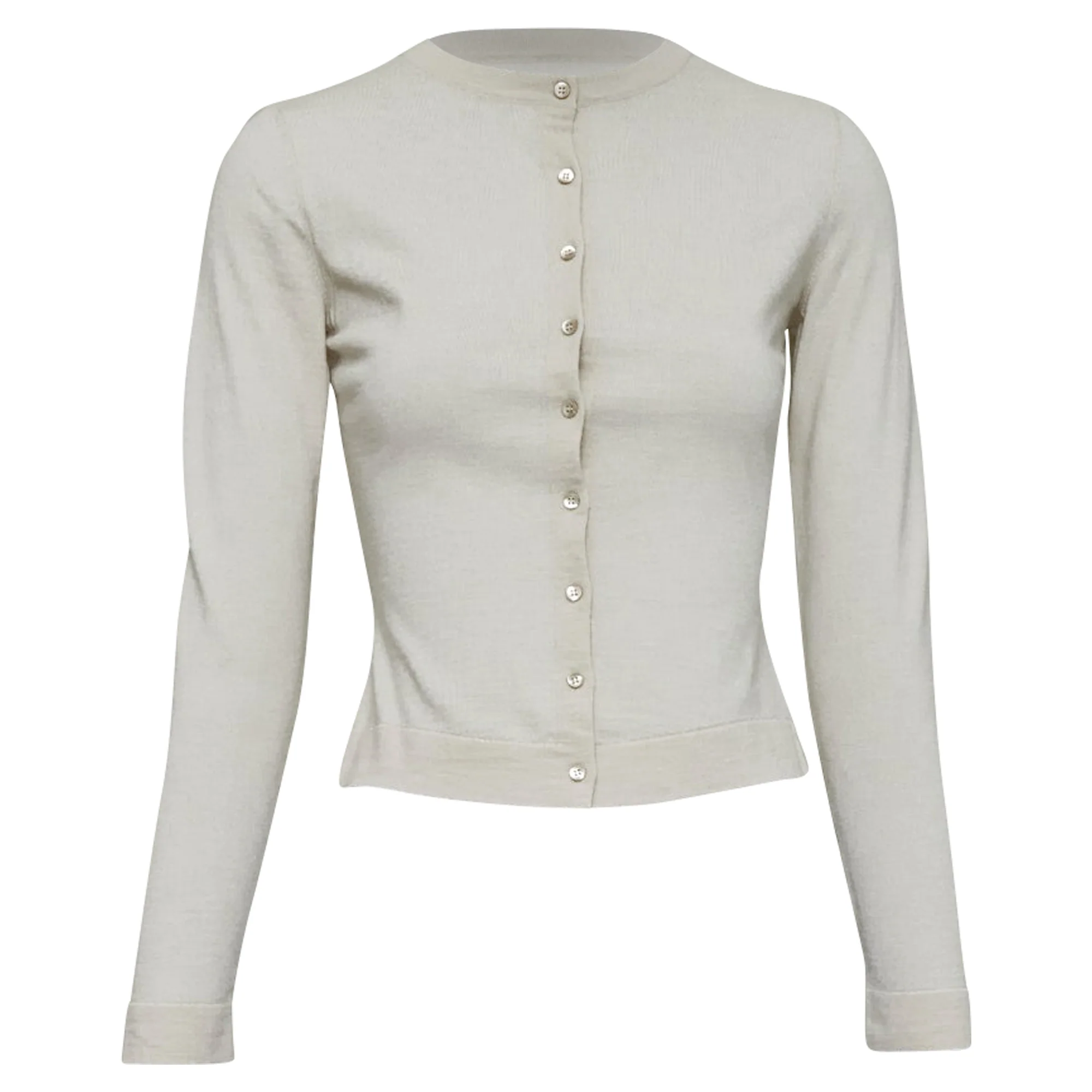 Women's ALAIA beige virgin wool blend mini buttons classic cropped cardigan FR36 S - Image 10