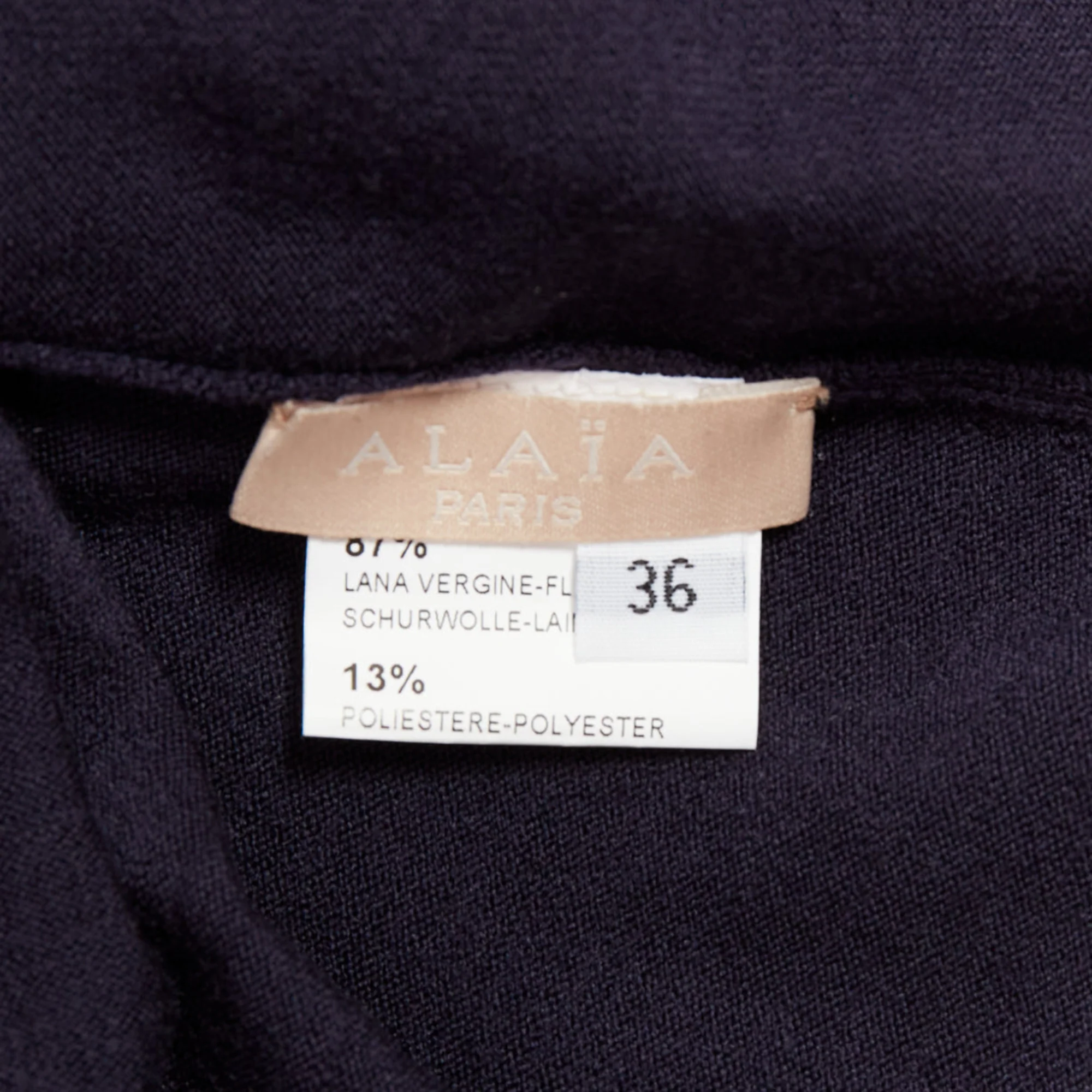 Women's ALAIA navy virgin wool blend v-neck bodysuit sweater leotard top FR36 S - Image 8