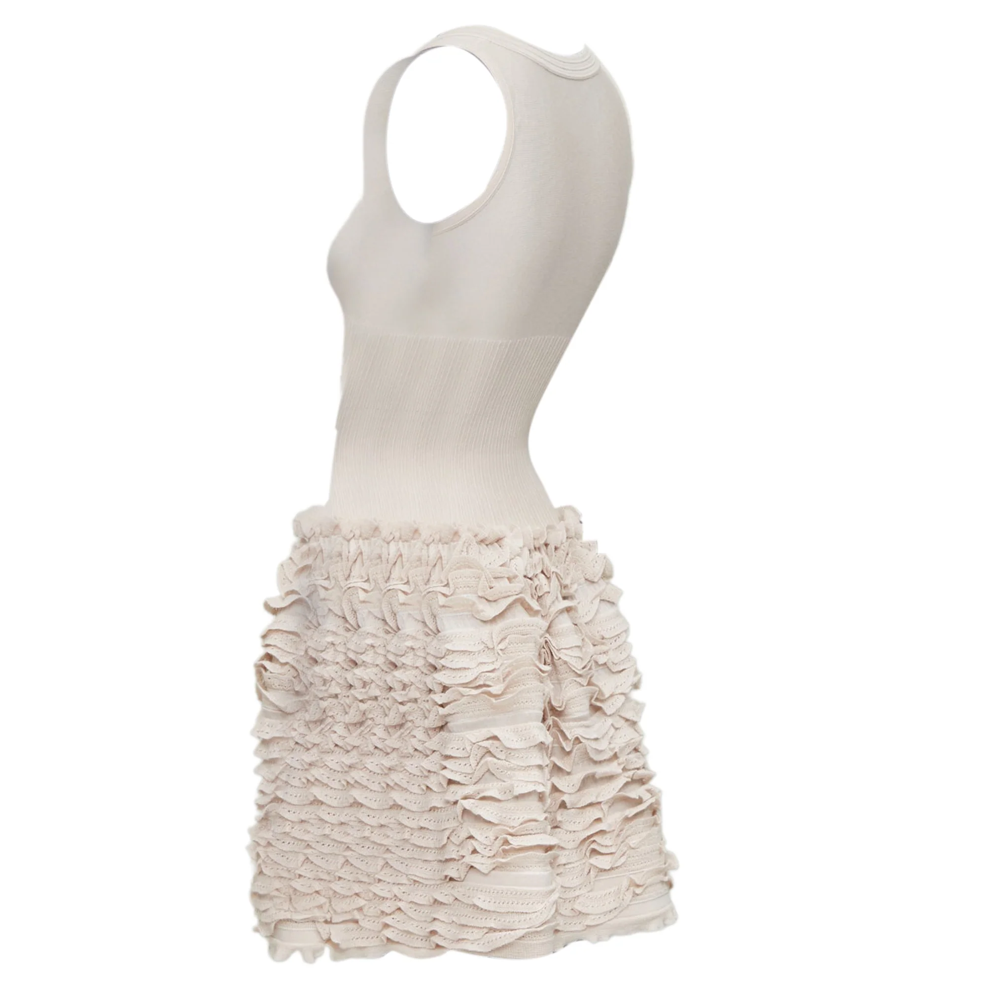 Women's ALAIA pink beige wool blend square neck tiered ruffle cocktail dress FR36 S - Image 6