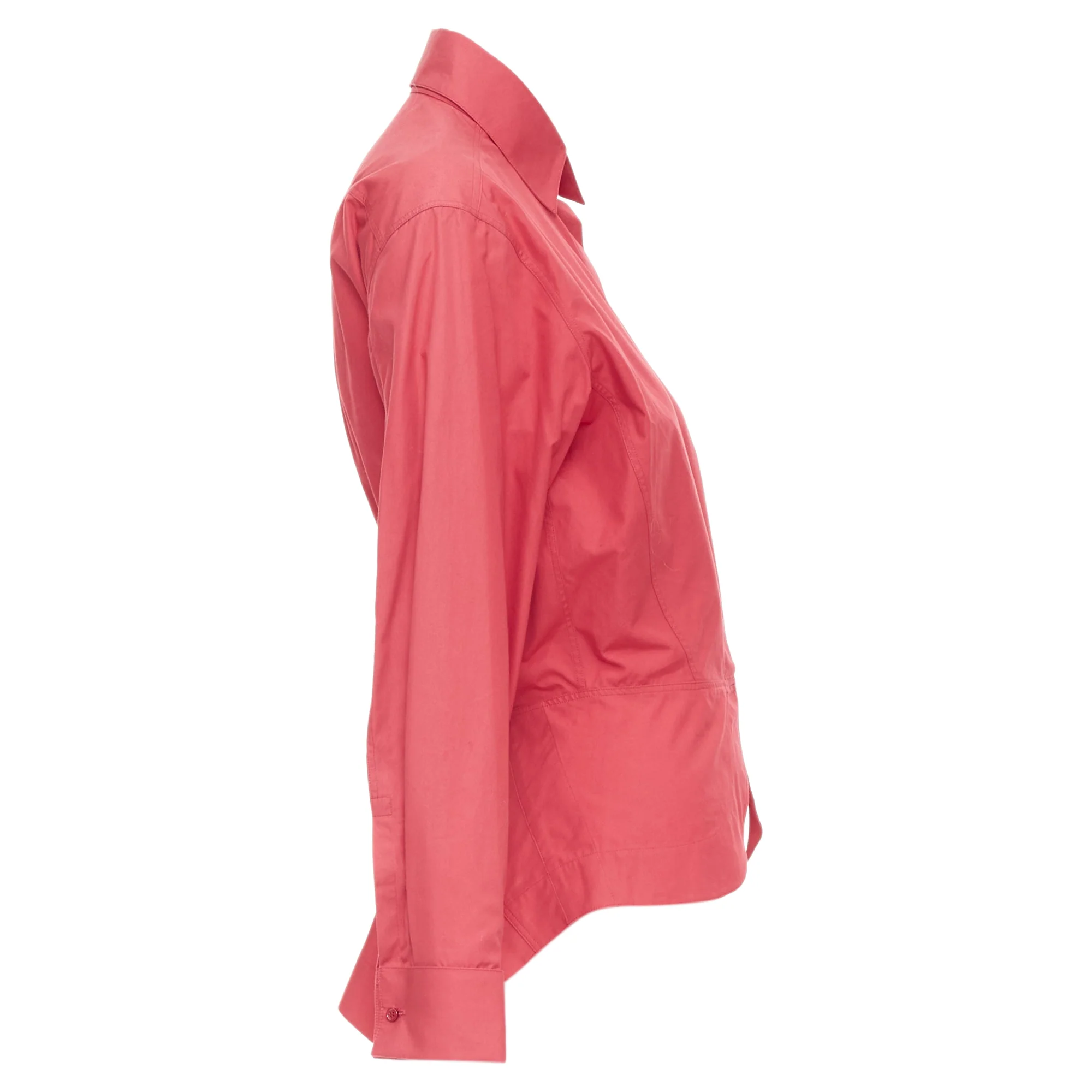 Women's ALAIA red cotton curved tulip petal peplum puff sleeves shirt FR36 S - Image 4