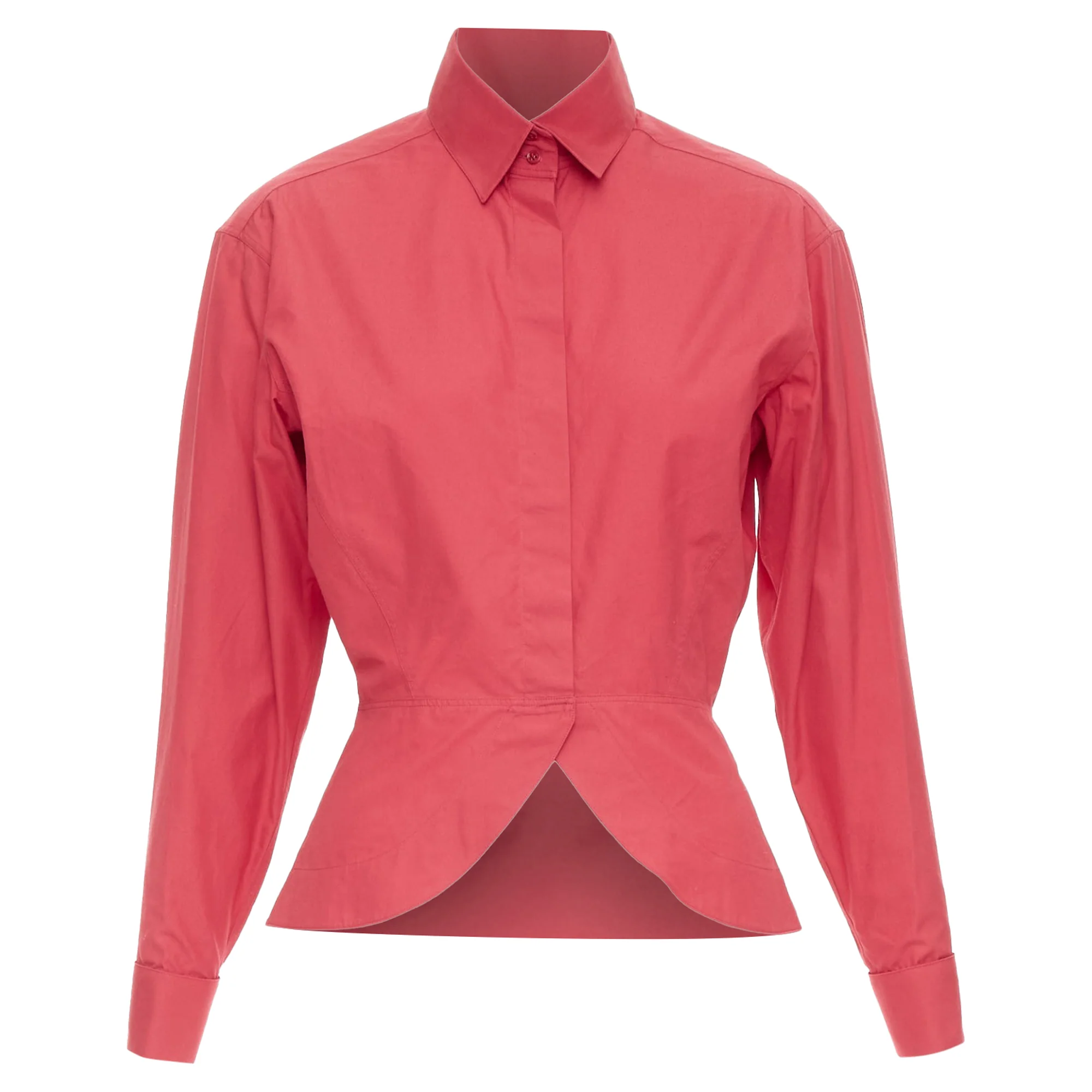 Women's ALAIA red cotton curved tulip petal peplum puff sleeves shirt FR36 S - Image 9