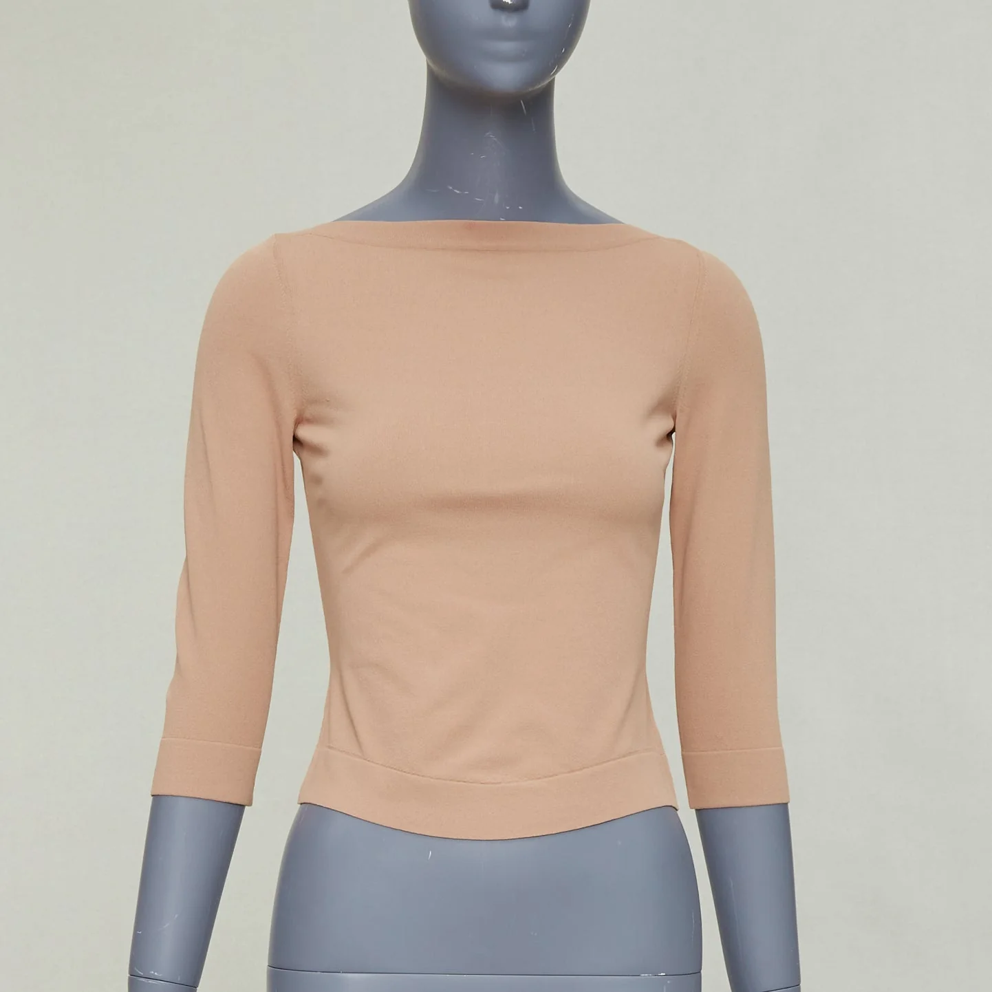 Women's ALAIA tan nude viscose blend cropped sleeved bateau neck sweater FR36 S - Image 10