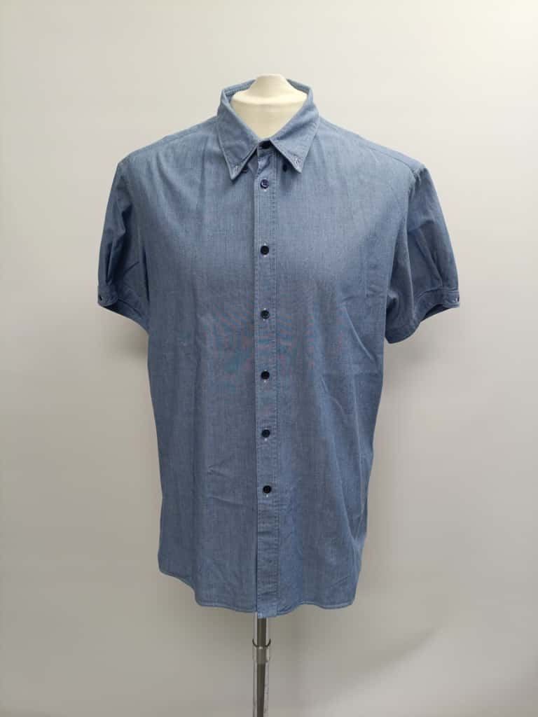 Men's Alexander McQueen Short Sleeve Button Down Shirt in Light Blue Cotton - Image 6
