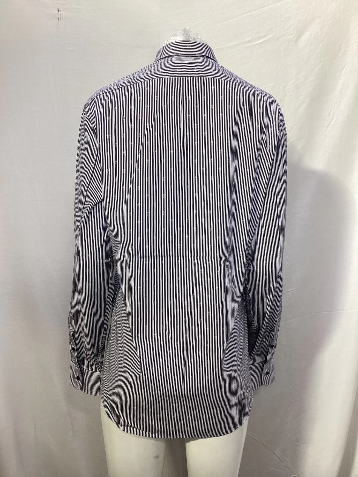 Men's Alexander Mcqueen Stripe and Skull Print Long Sleeve Shirt in Blue Cotton - Image 9