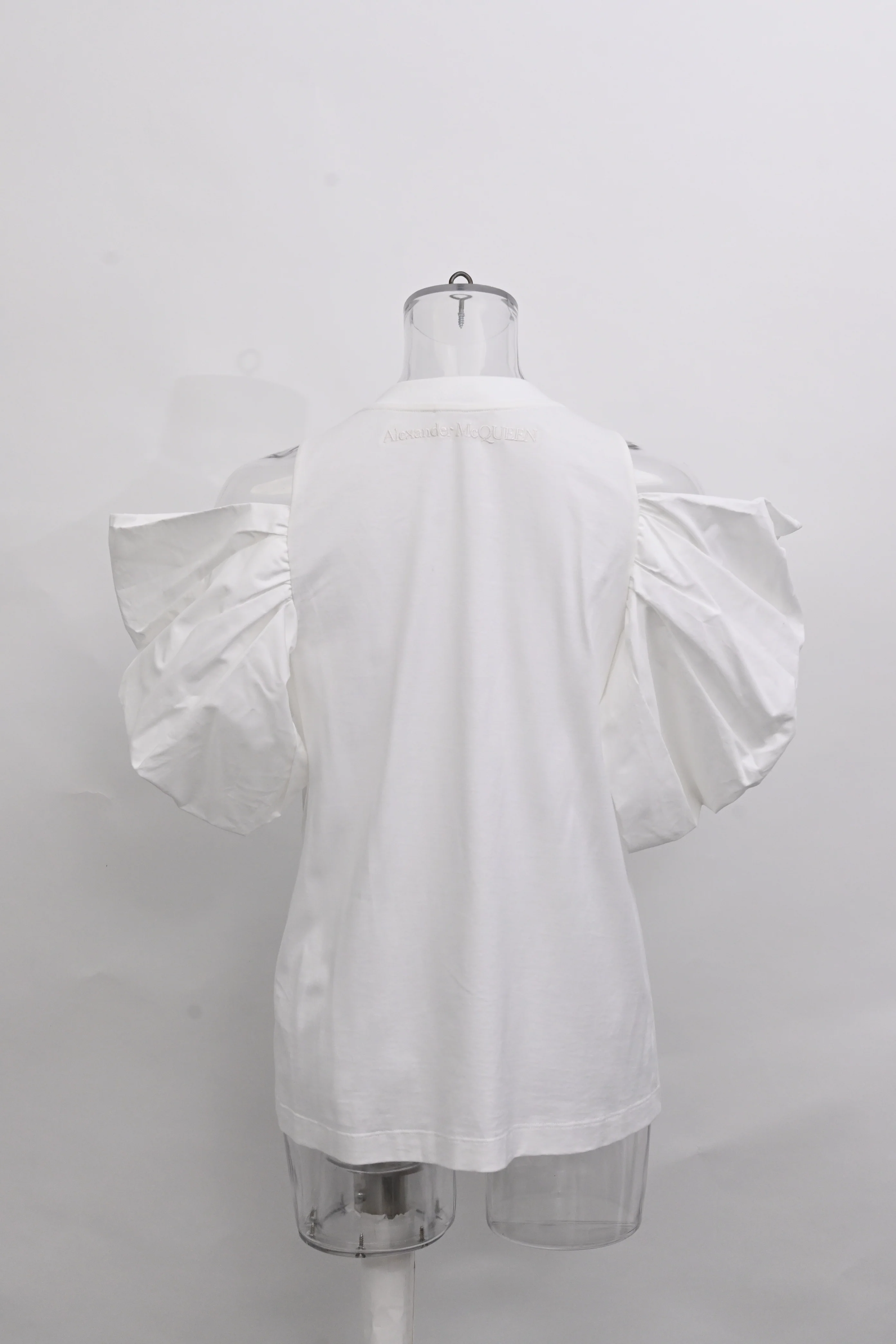 Women's Alexander McQueen Asymmetric Ruffle T-Shirt in White Cotton - Image 8