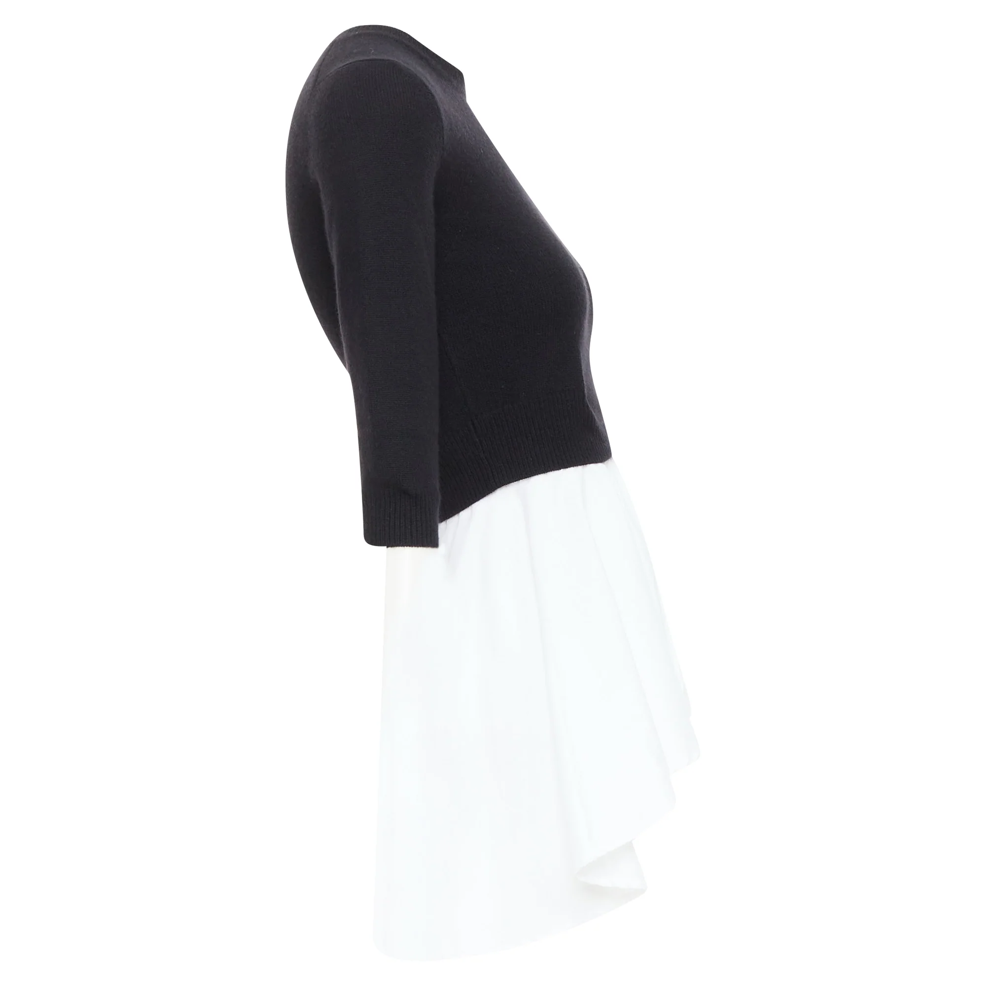 Women's ALEXANDER MCQUEEN black wool cashmere sweater white cotton peplum top XXS - Image 4