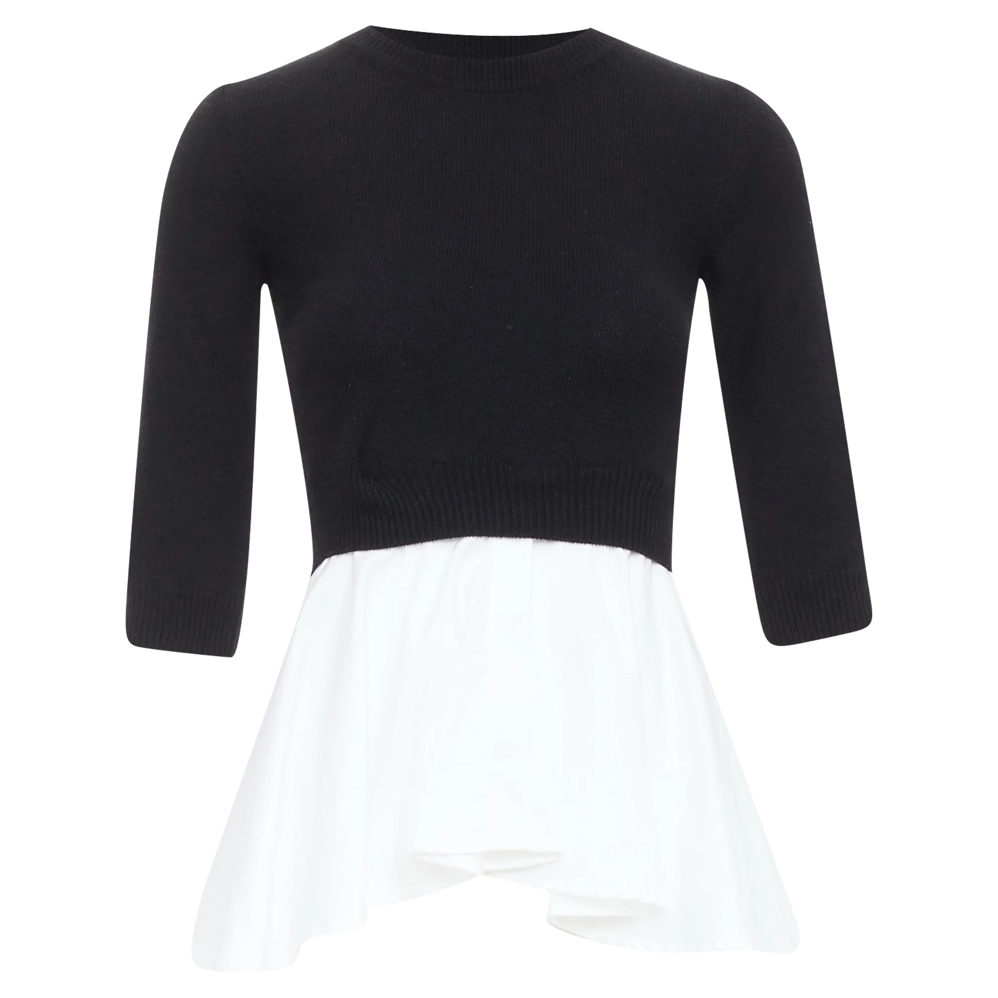 Women's ALEXANDER MCQUEEN black wool cashmere sweater white cotton peplum top XXS - Image 9
