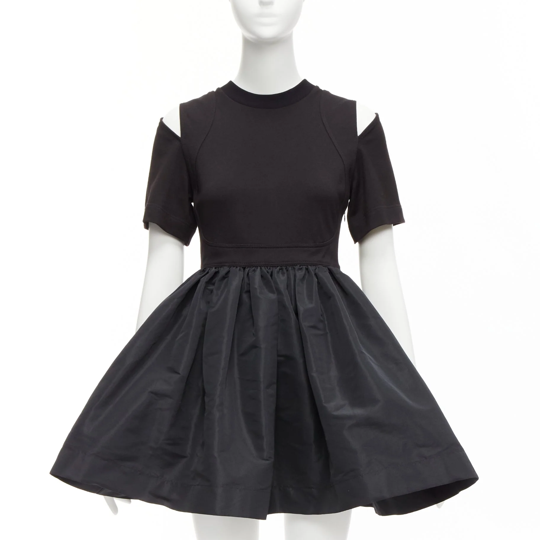 Women's Alexander Mcqueen Cold Shoulder Fit Flared Taffeta Skirt Dress - Image 7