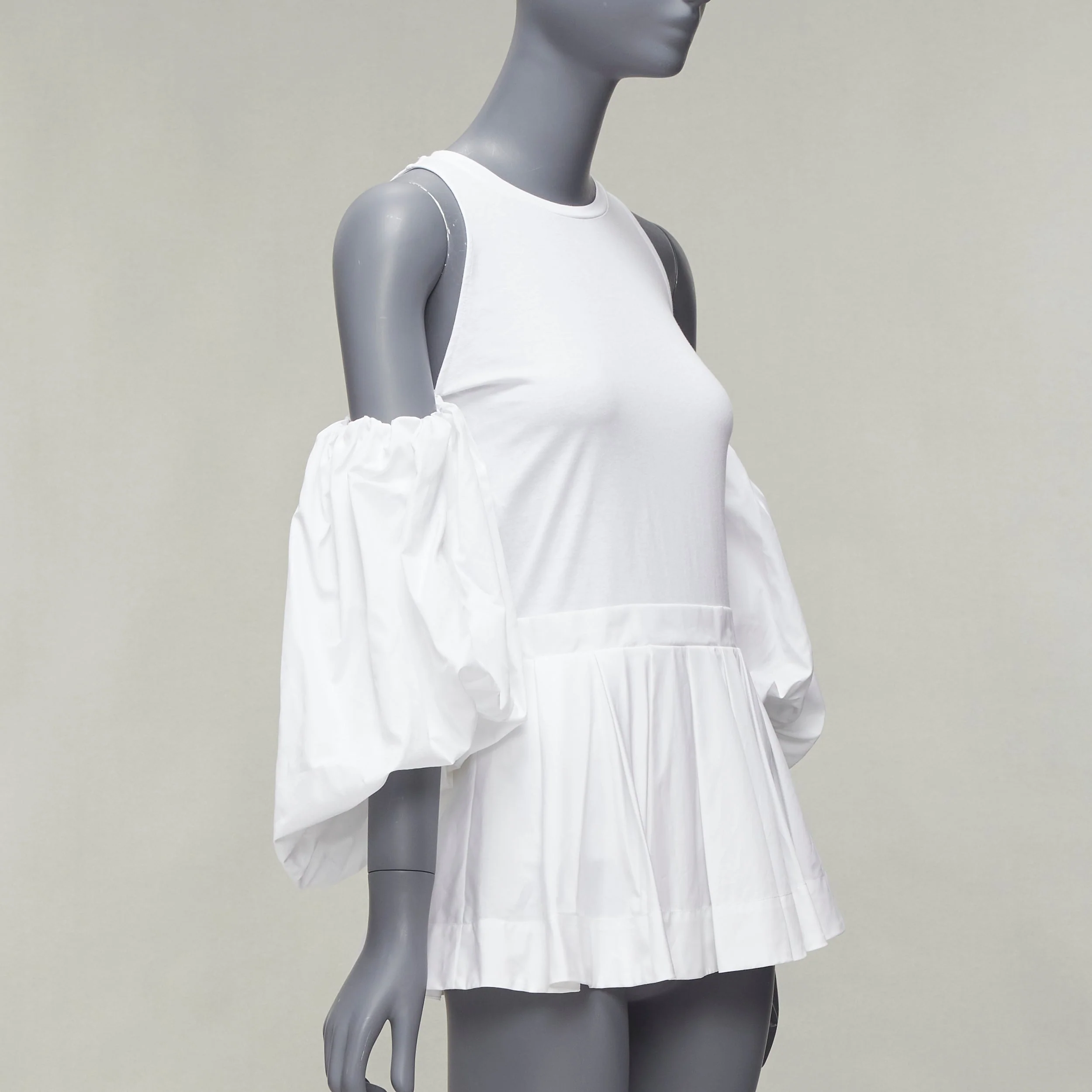 Women's Alexander Mcqueen Cotton Cold Shoulder Puff Sleeve Peplum Tshirt - Image 9