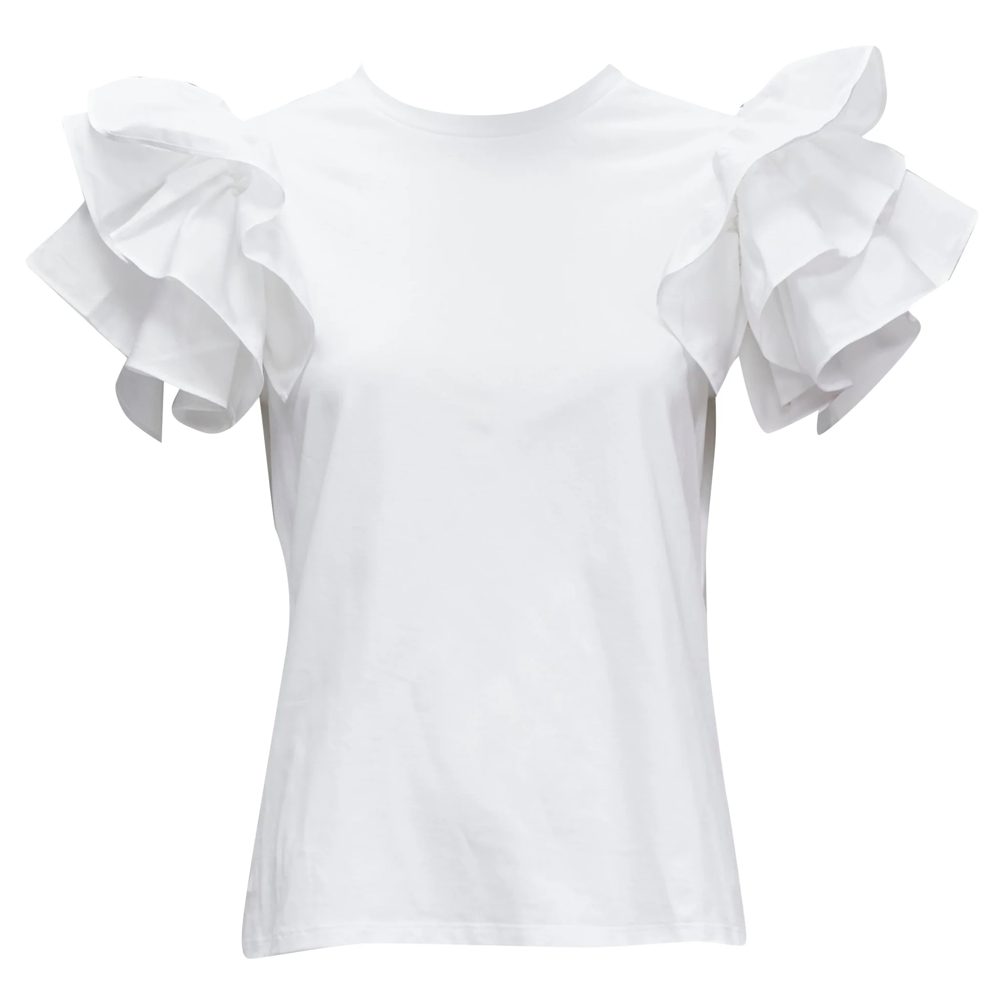 Women's Alexander McQueen cotton ruffle sleeve crew neck t-shirt