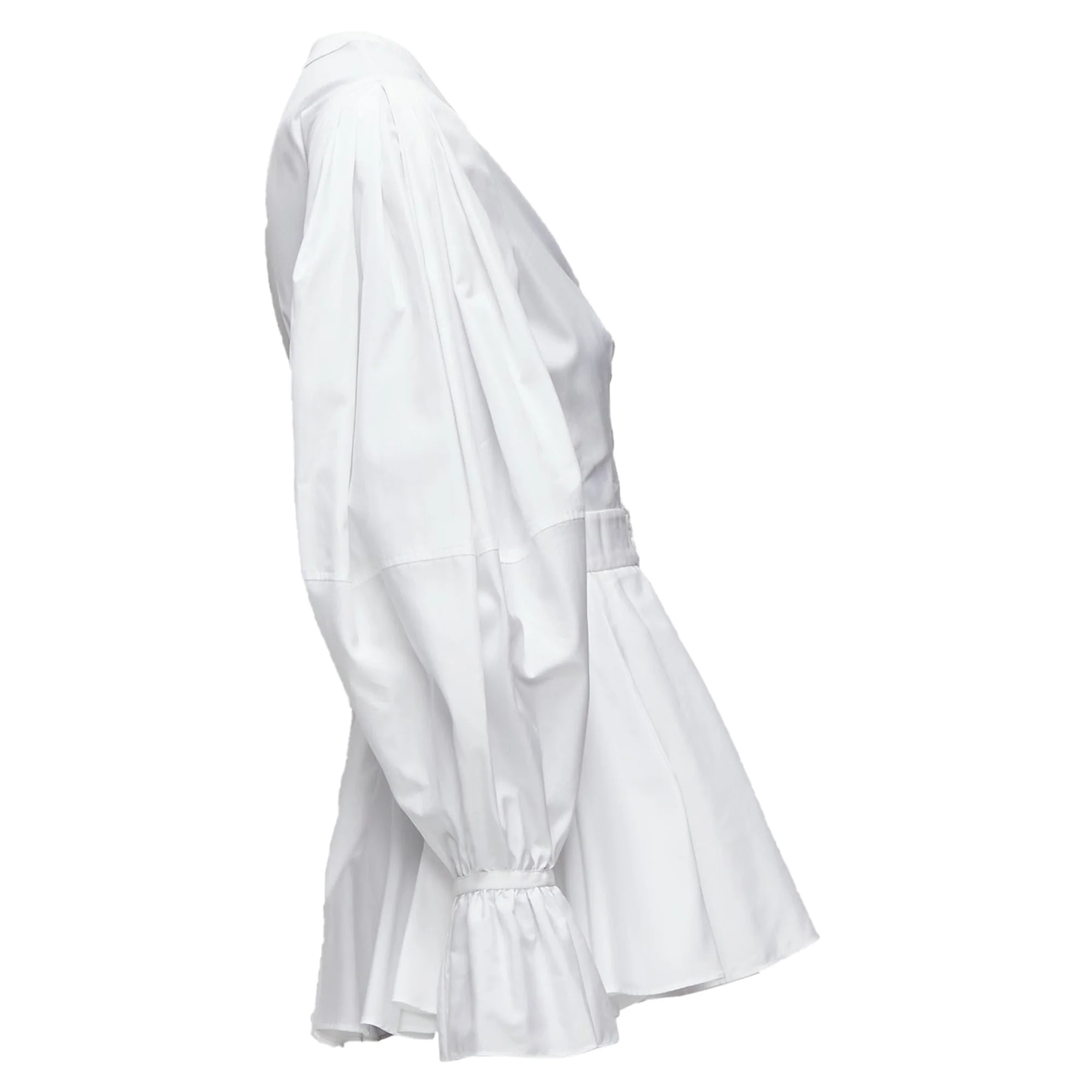 Women's Alexander Mcqueen Cotton V-Neck Balloon Sleeve Peplum Dress Shirt - Image 4