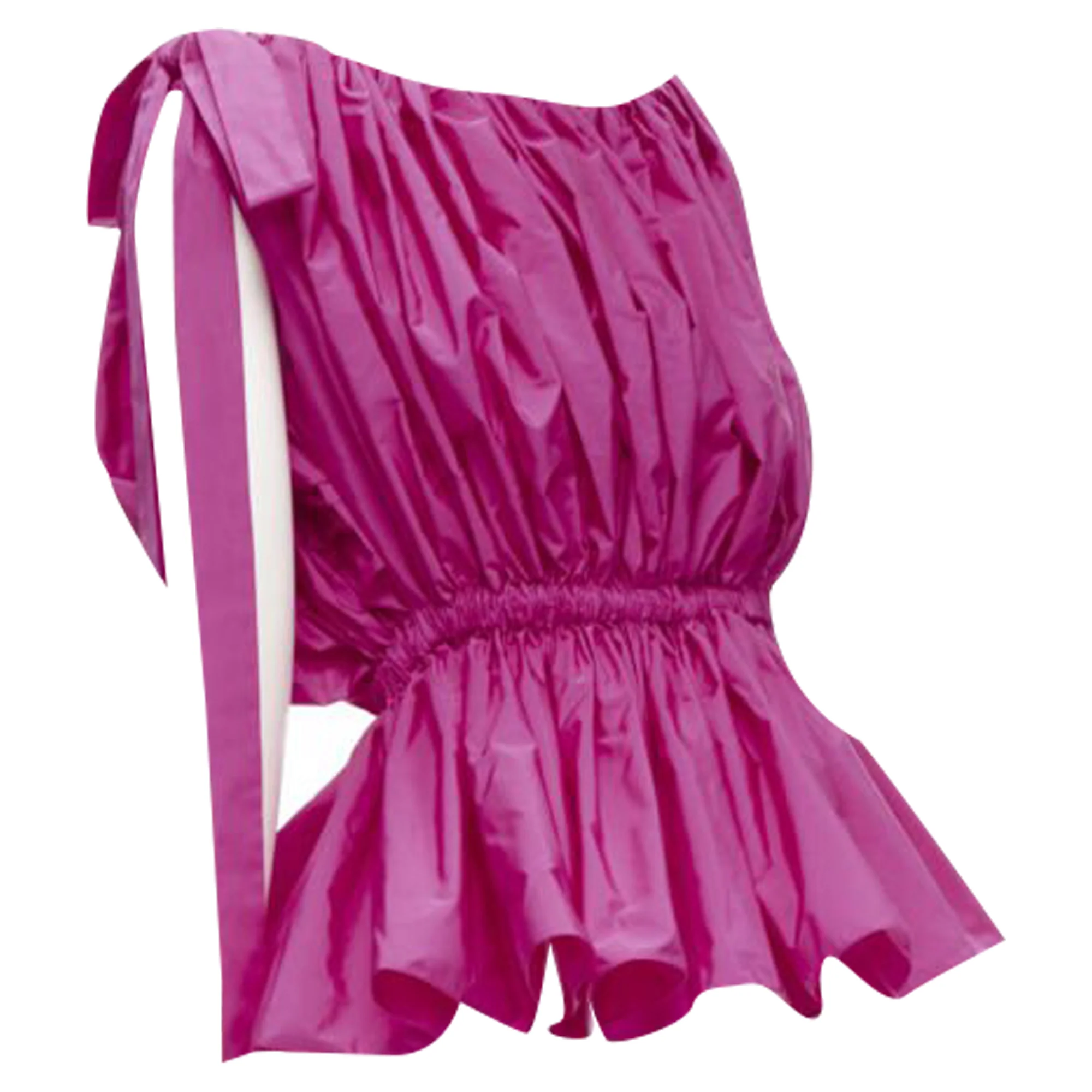Women's Alexander McQueen fchia crinkled bow tie shoulder peplum top - Image 3