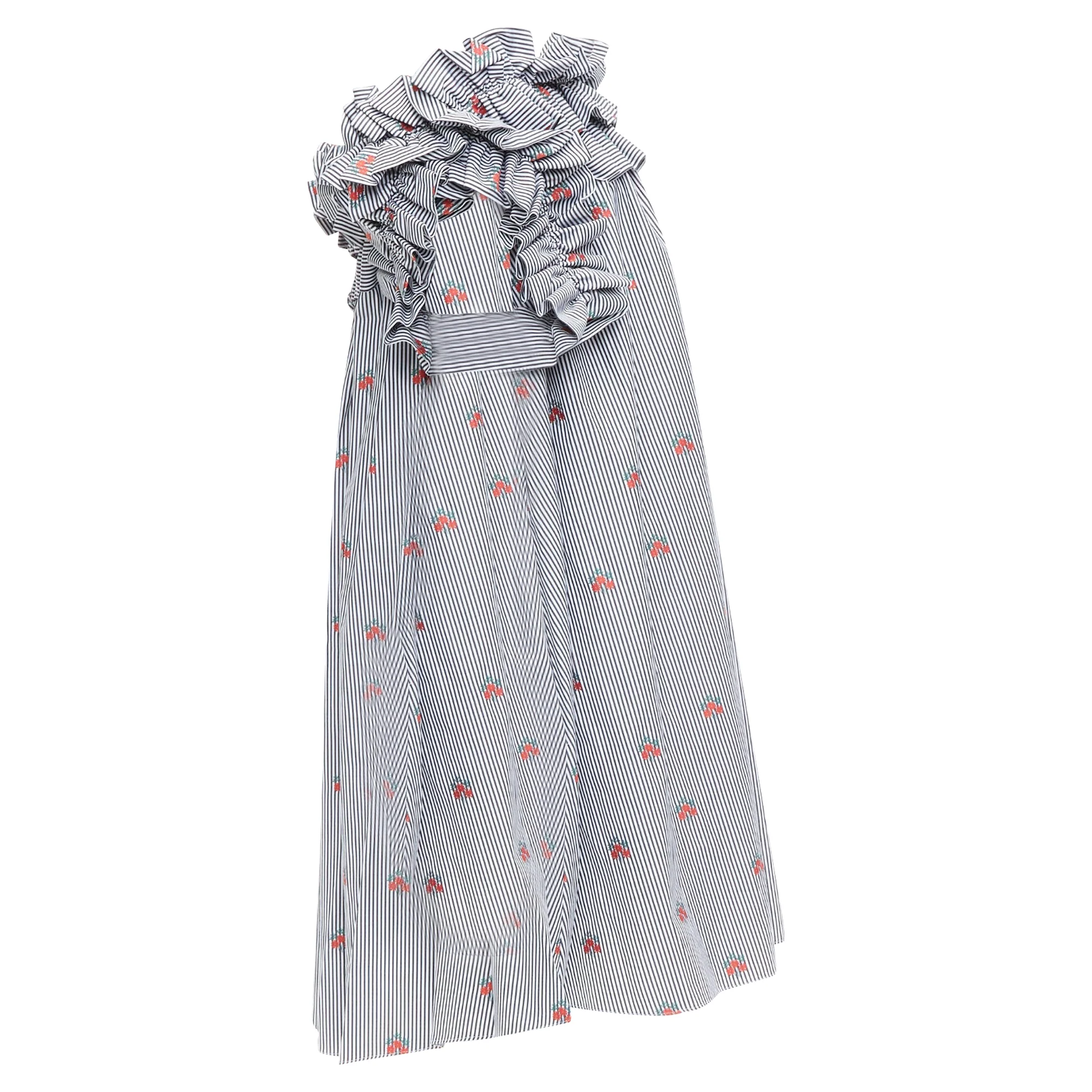 Women's Alexander Mcqueen Floral Pinstripe Ruffle Tent Dress - Image 4