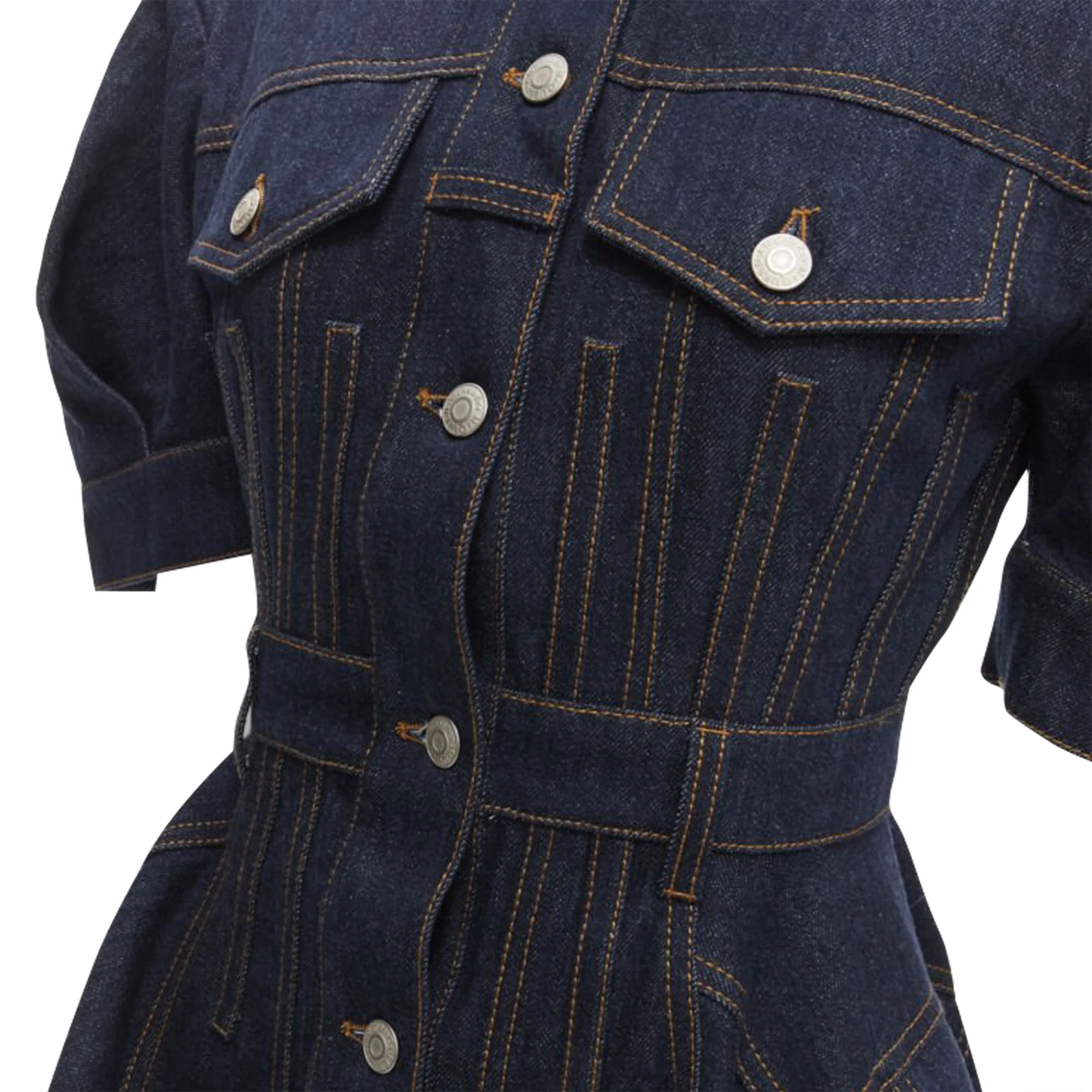 Women's Alexander McQueen indigo denim corset rounded sleeve dress - Image 2
