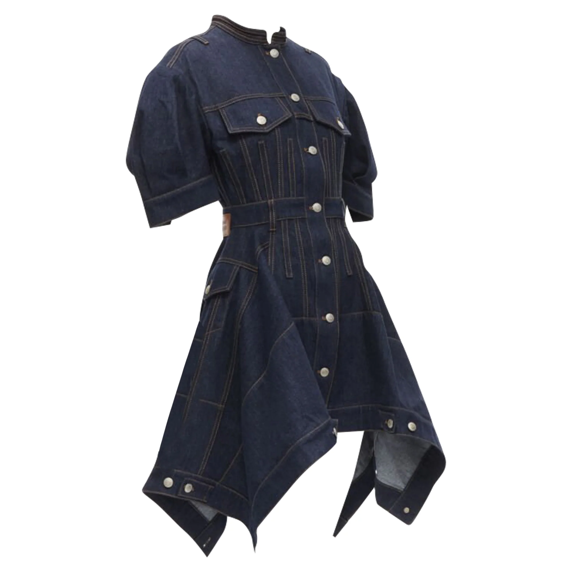 Women's Alexander McQueen indigo denim corset rounded sleeve dress - Image 3