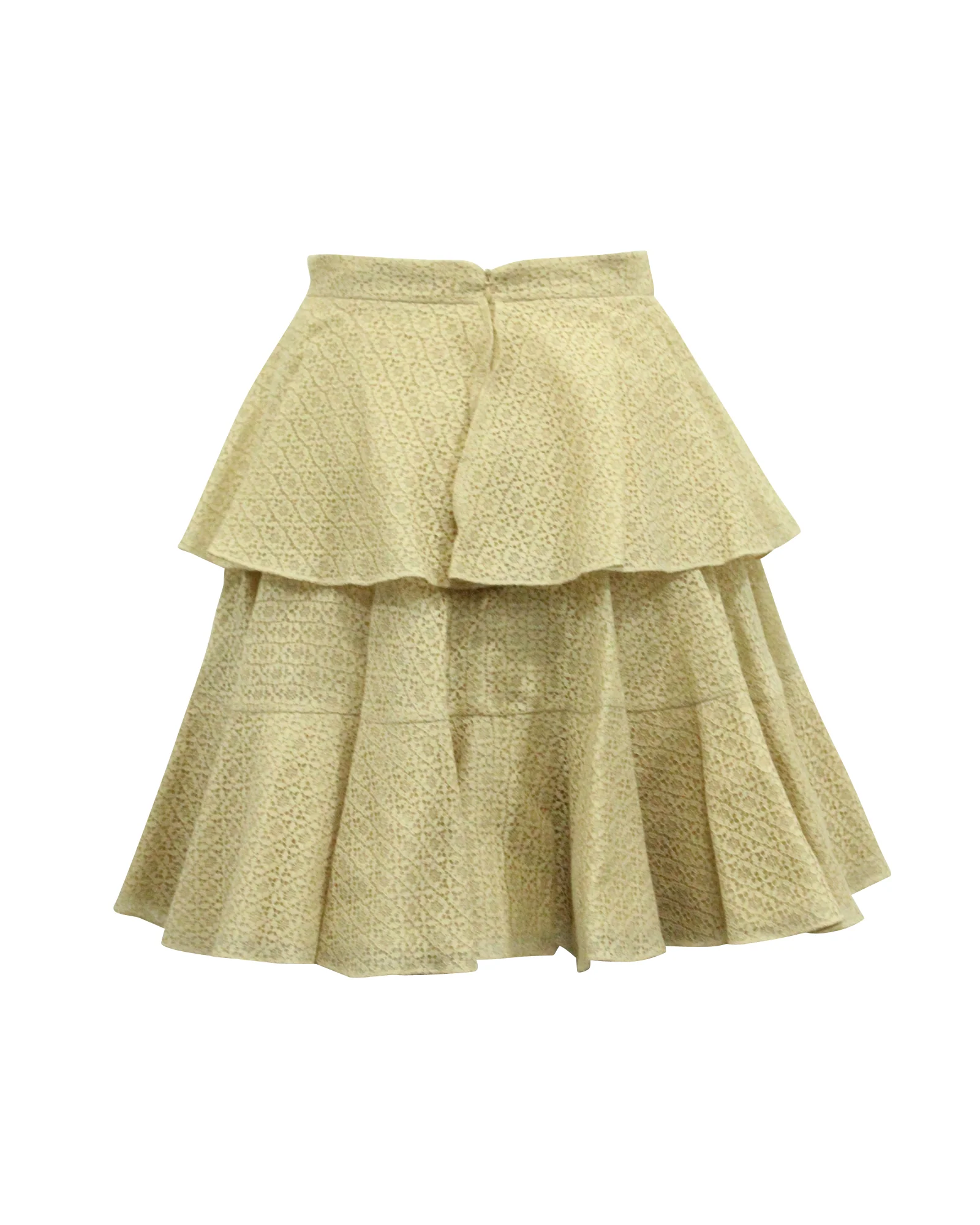 Women's Alexander McQueen Ruffled Lace Tiered Skirt in Cream Cotton - Image 3