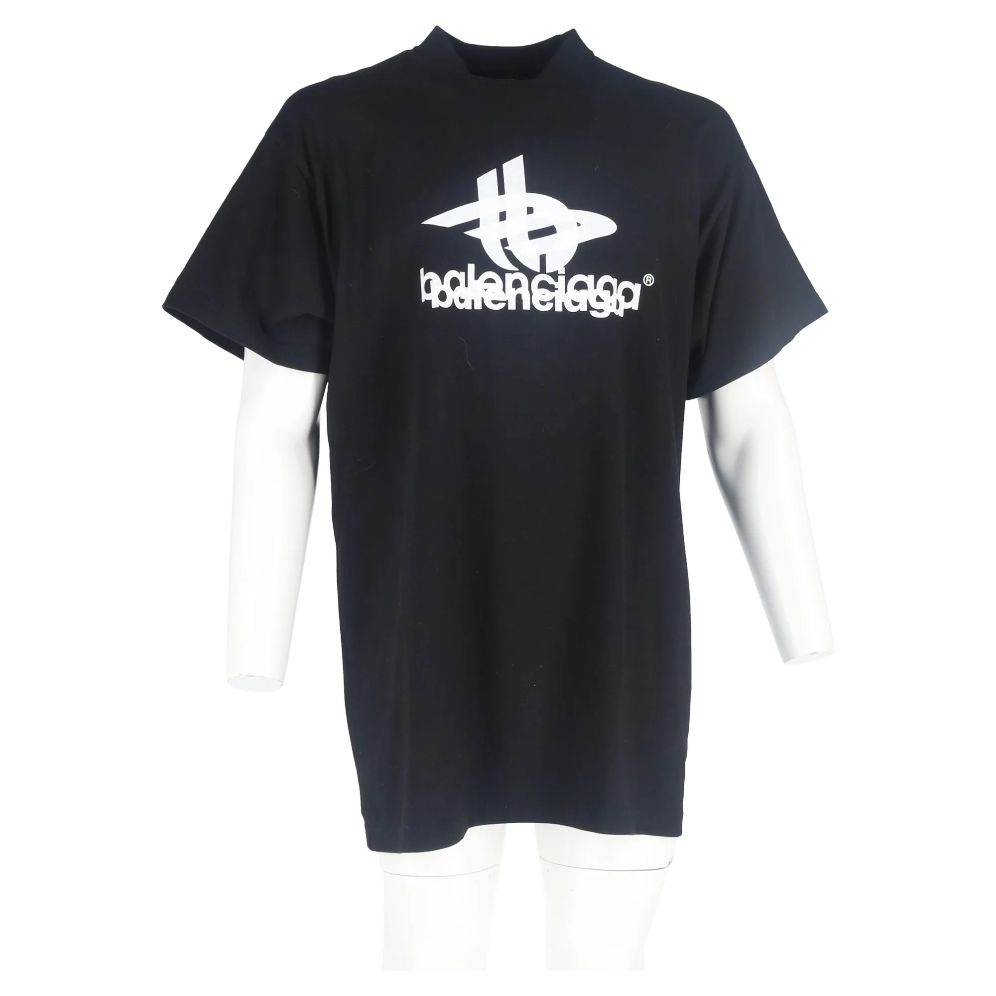 Men's Balenciaga Logo Print Mock Neck T-Shirt in Black Cotton - Image 6