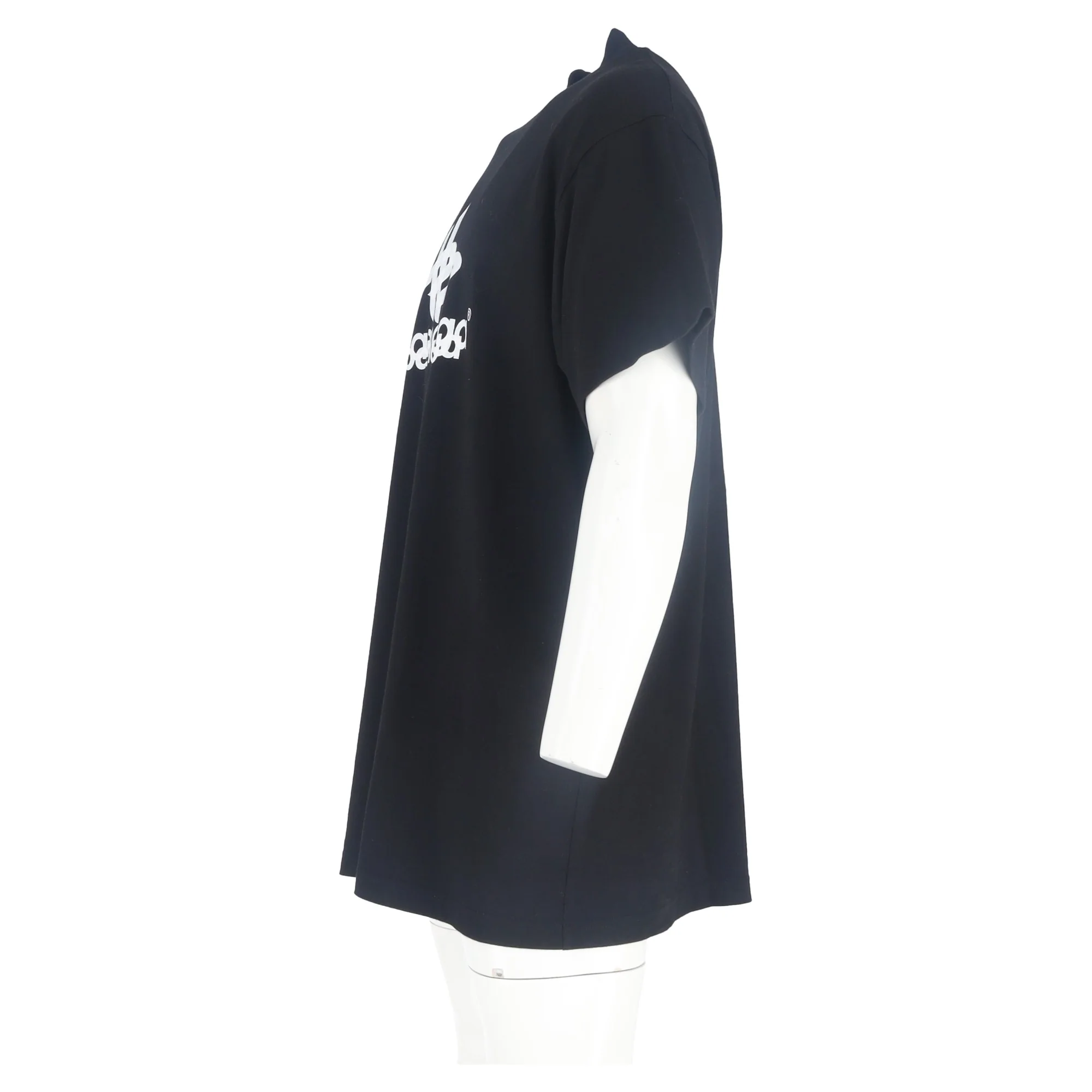 Men's Balenciaga Logo Print Mock Neck T-Shirt in Black Cotton - Image 7