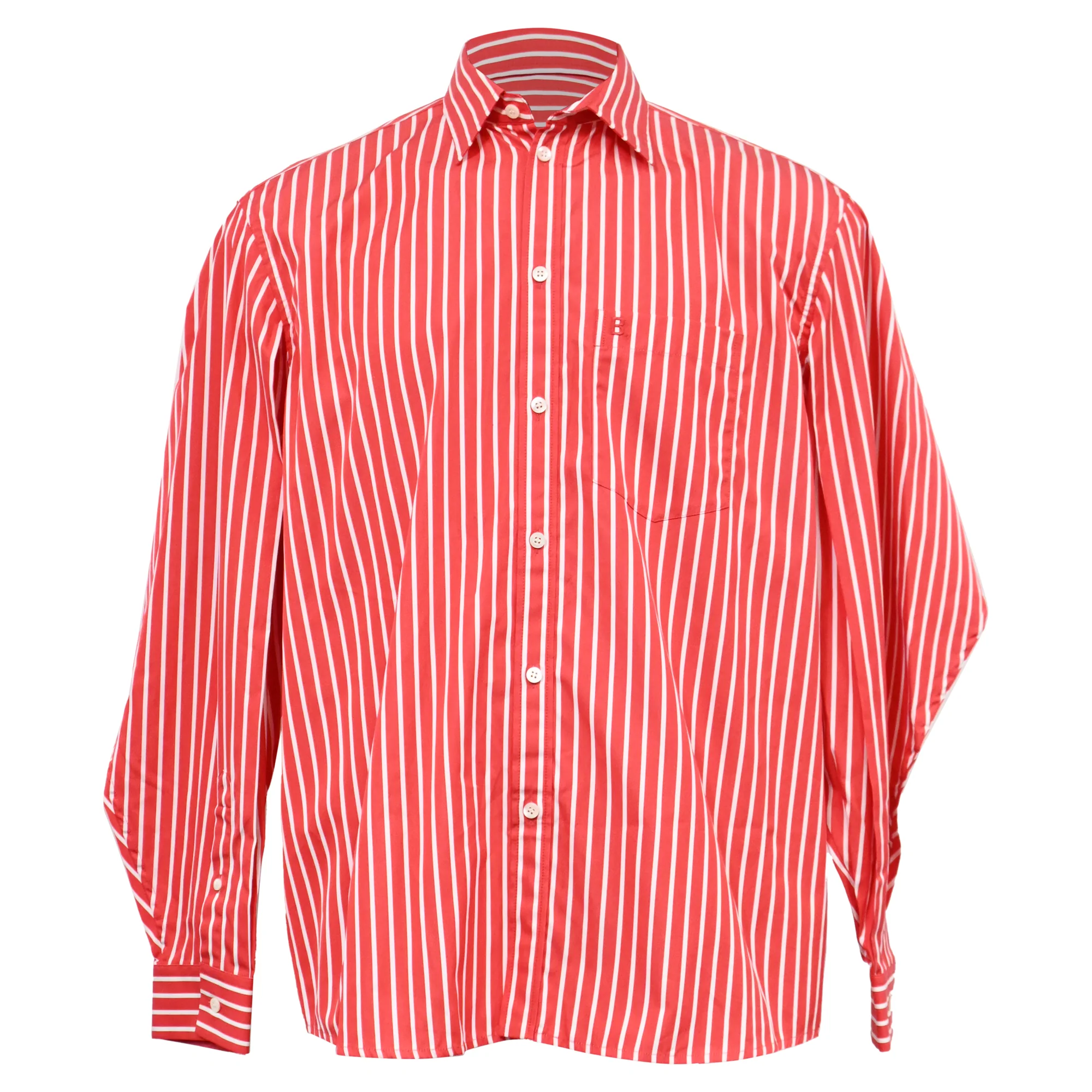 Men's Balenciaga Striped Embroidered Logo Shirt in Red Cotton