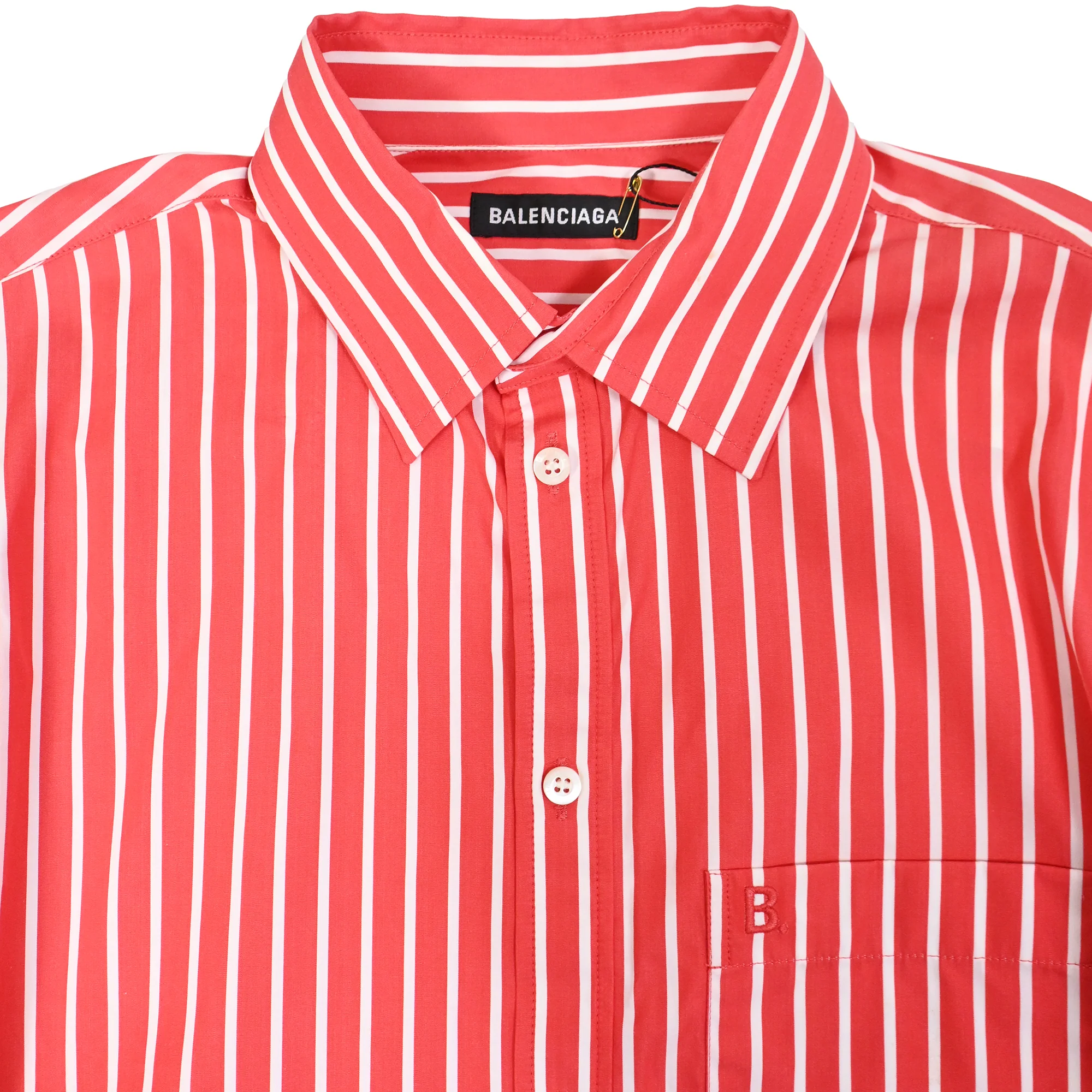 Men's Balenciaga Striped Embroidered Logo Shirt in Red Cotton - Image 5