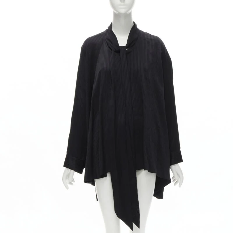 Women's Balenciaga Demna striped psy bow cascade hem oversized shirt - Image 7