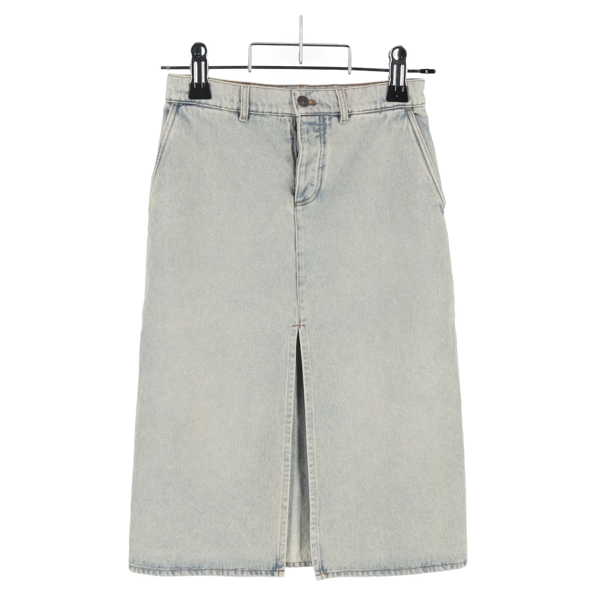Women's Balenciaga Front Slit Midi Skirt in Light Blue Denim - Image 6