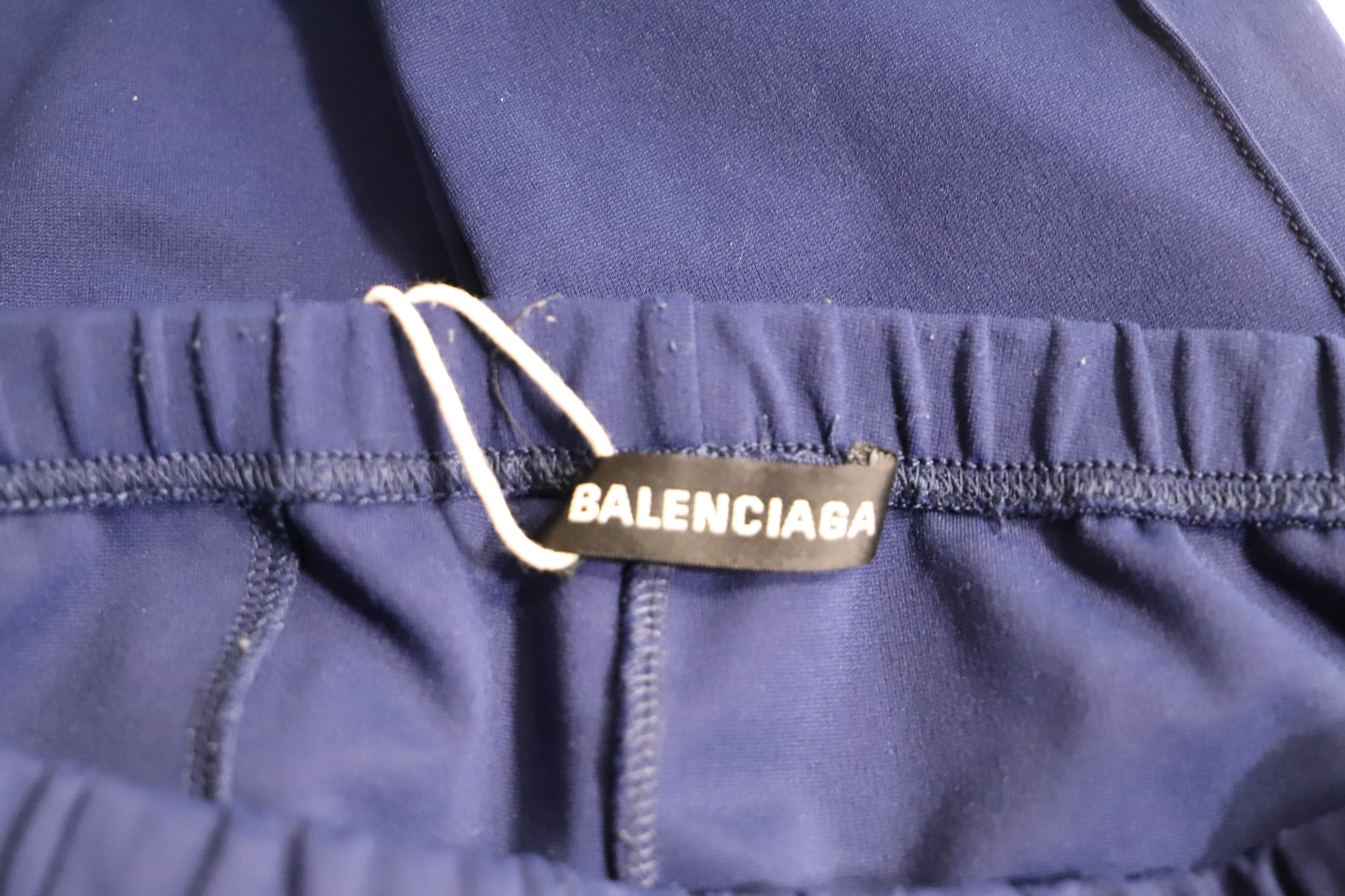Women's Balenciaga Gartered Slim-Fit Trousers in Navy Blue Polyester - Image 10