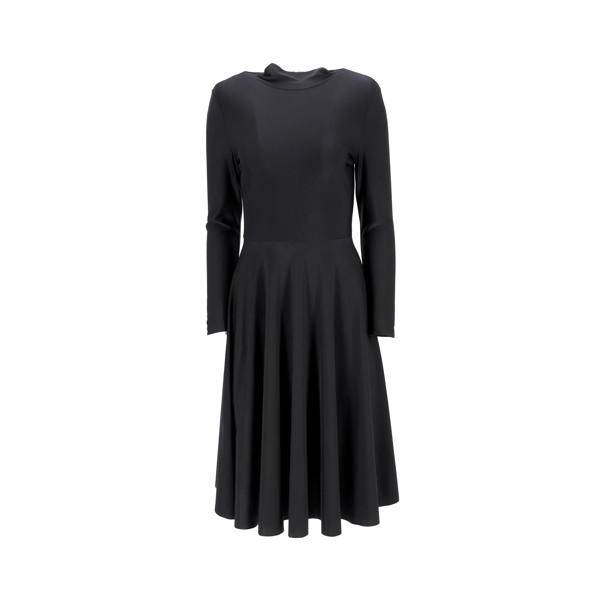 Women's Balenciaga Mock Neck Midi Flared Dress in Black Polyester - Image 6
