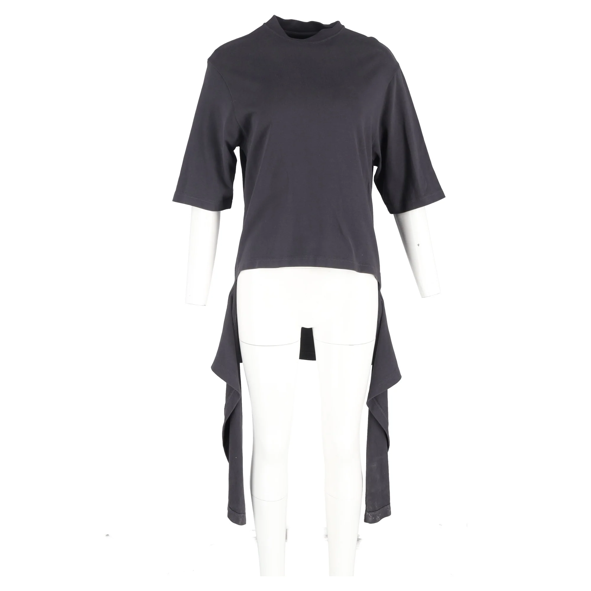 Women's Balenciaga Paneled Drapes T-Shirt in Black Cotton - Image 7