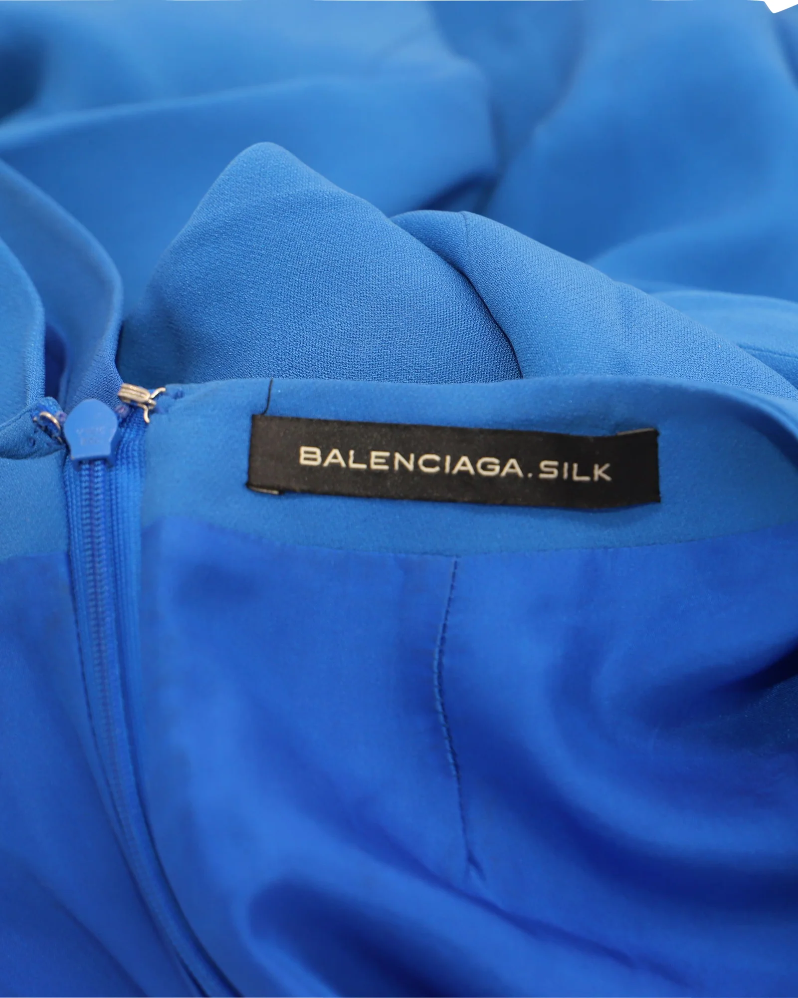 Women's Balenciaga Shift Dress in Blue Silk - Image 3