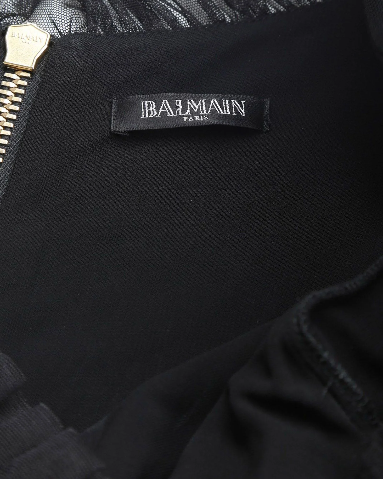 Women's Balmain Black Viscose With Ruffled Tulle Trims V-Neck Long Sleeves Mini Dress - Image 6