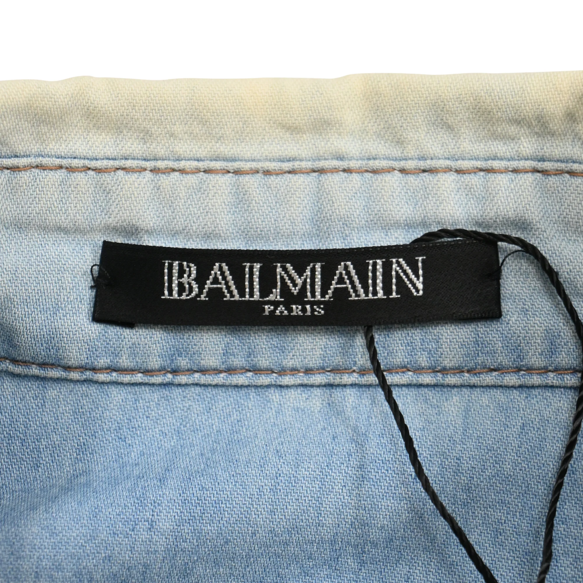 Women's Balmain Bleached Denim Shirt in Light Blue Cotton - Image 4