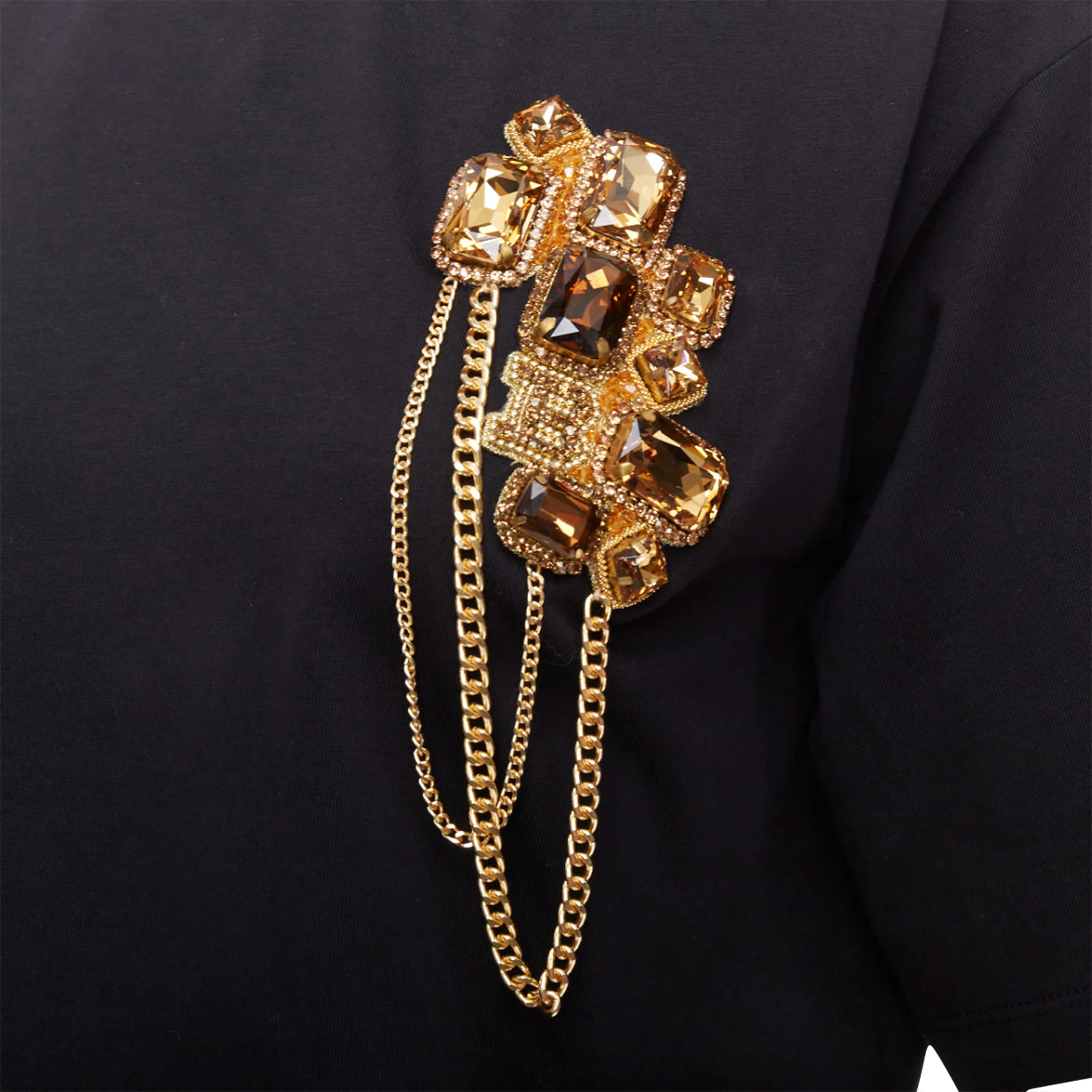 Women's Balmain buttons chain embellished brooch cotton crop tshirt - Image 2