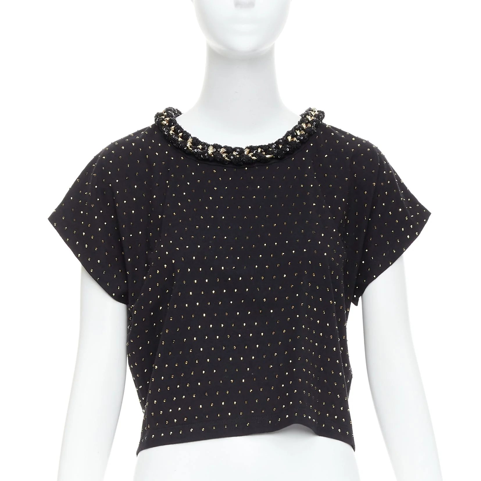 Women's Balmain crystal rhinestone chain embellished crop tshirt - Image 7