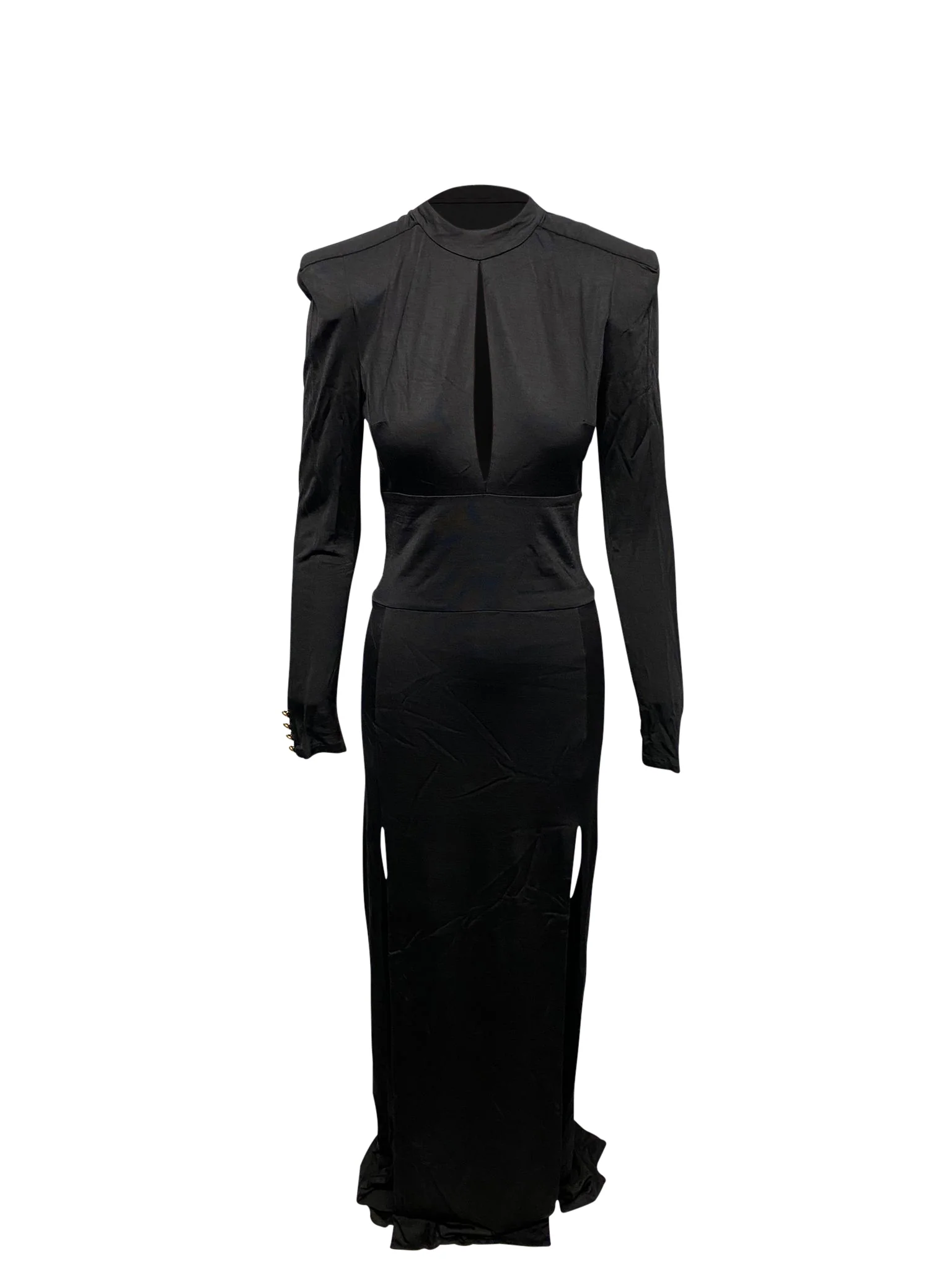 Women's Balmain Cut Out Dress with Side Slit in Black Viscose