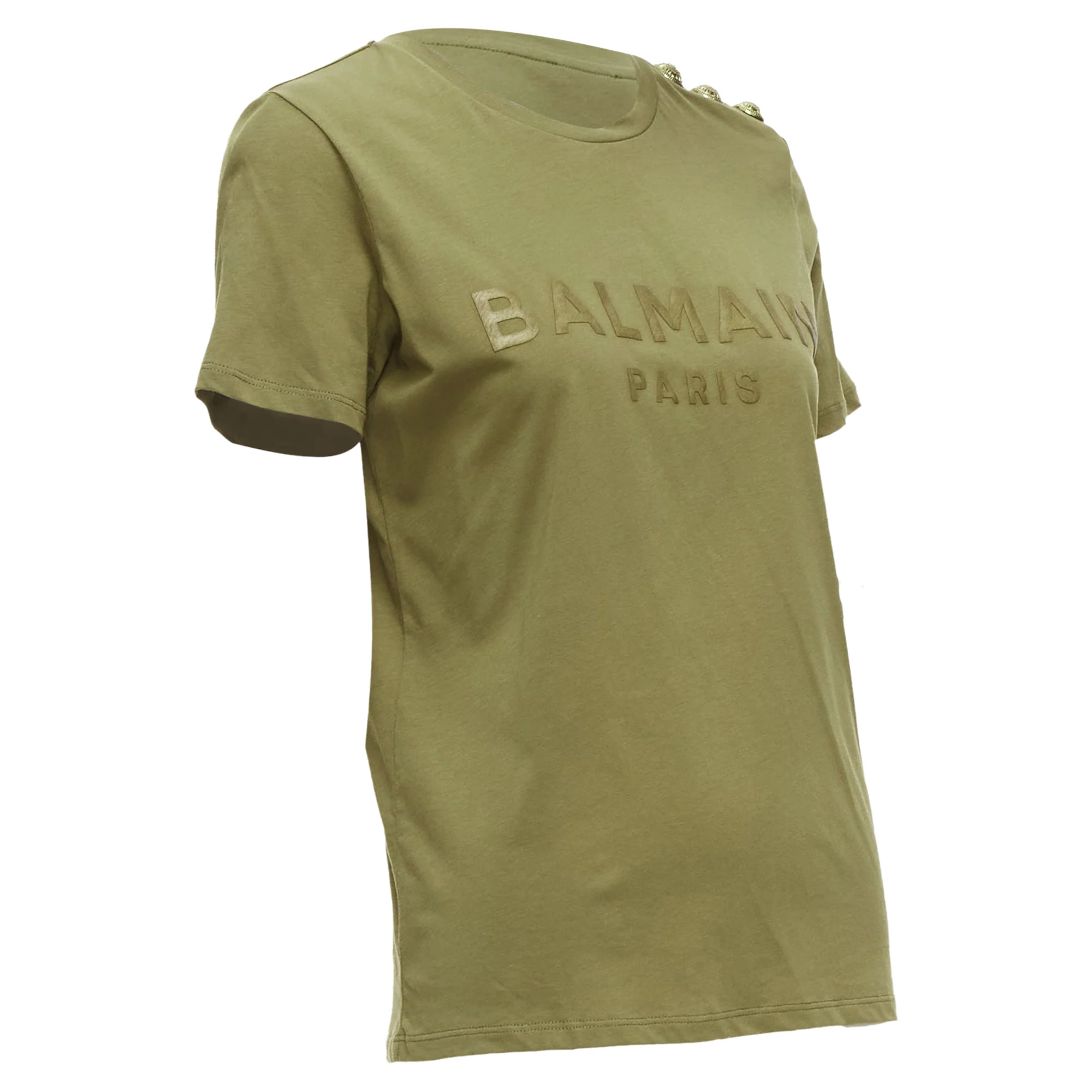 Women's Balmain distressed logo military buttons tshirt - Image 3