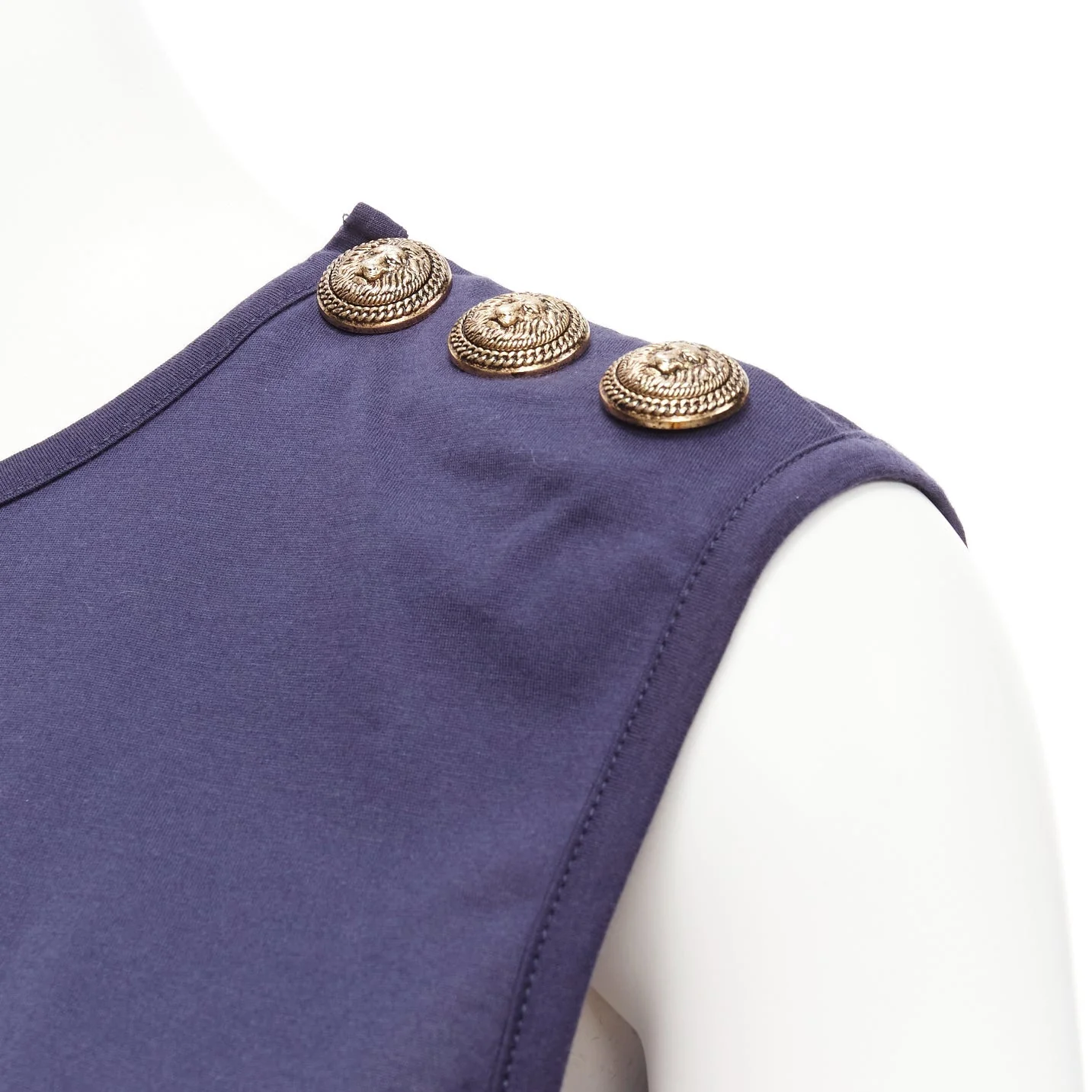 Women's Balmain g foil logo military button shoulder tank top - Image 8