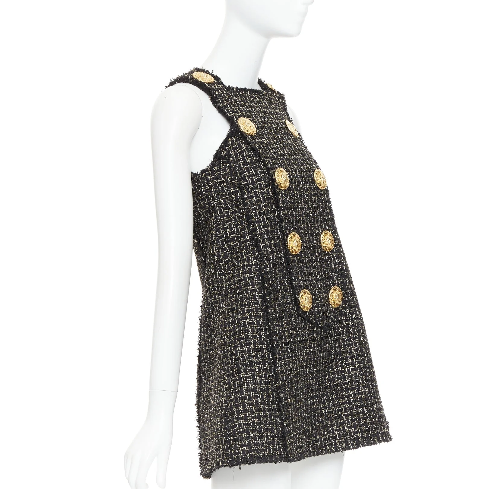 Women's Balmain gold tweed swing mini dress - Image 9