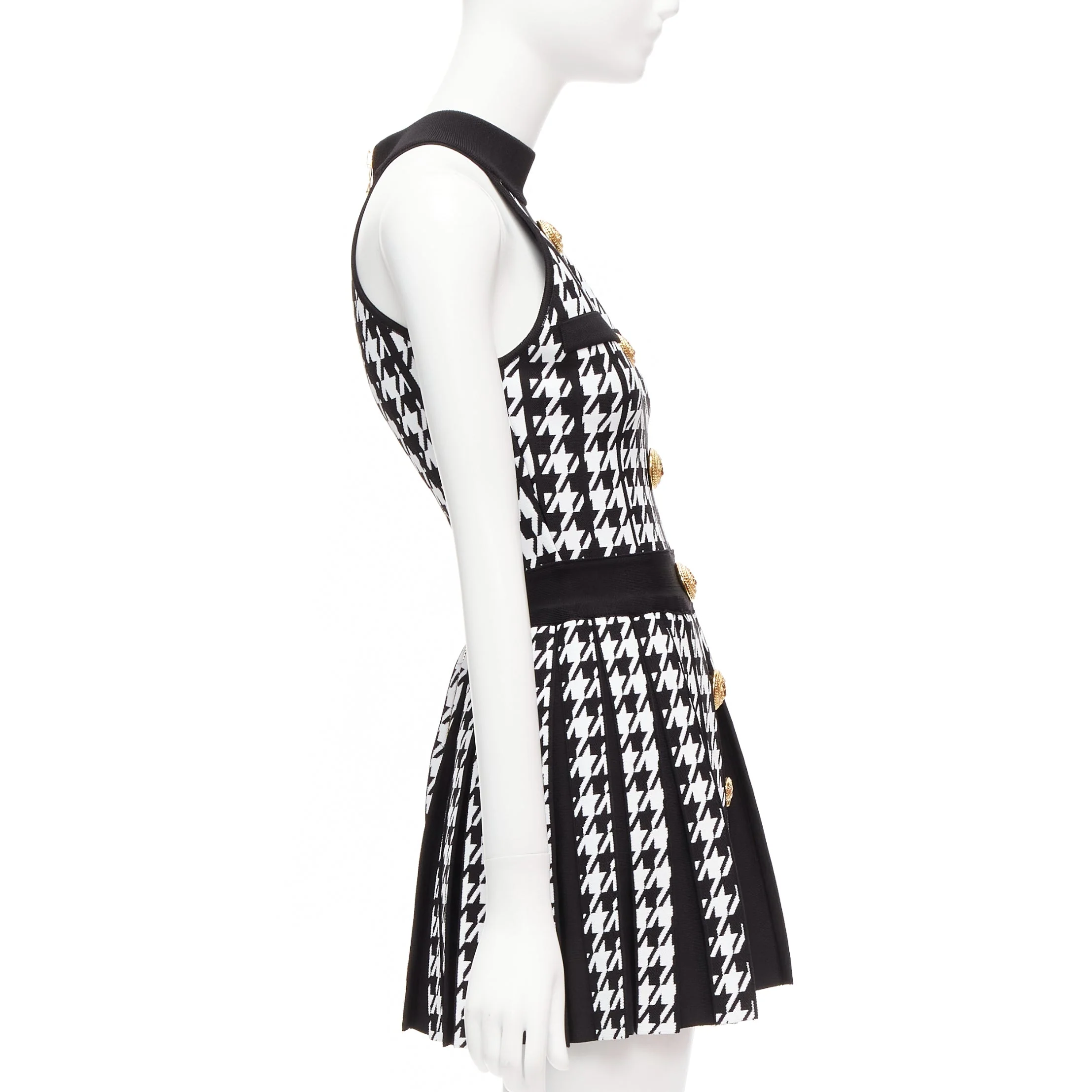 Women's Balmain houndstooth lion button halter mini dress - Image 10