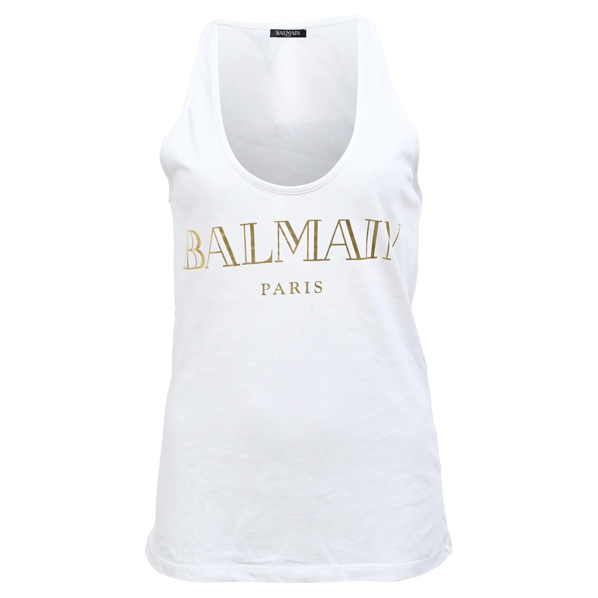 Women's Balmain Logo Printed Tank Top in White Cotton
