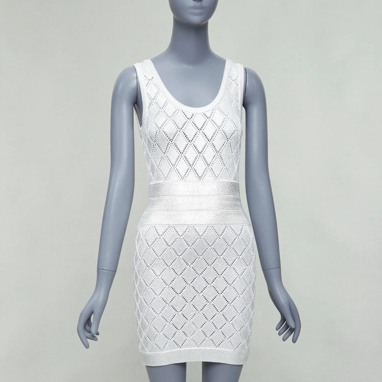Women's Balmain Metallic Coated Argyle Knit Mini Dress - Image 7