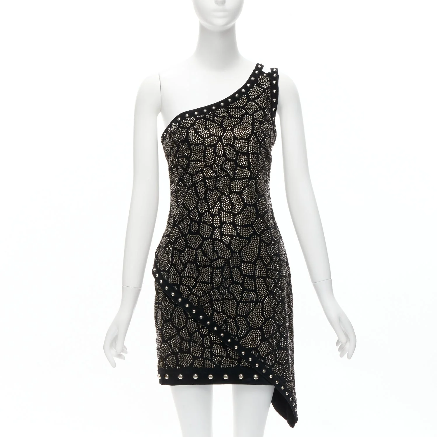 Women's Balmain Olivier Rousteing silver studded bead embellished velvet dress - Image 7