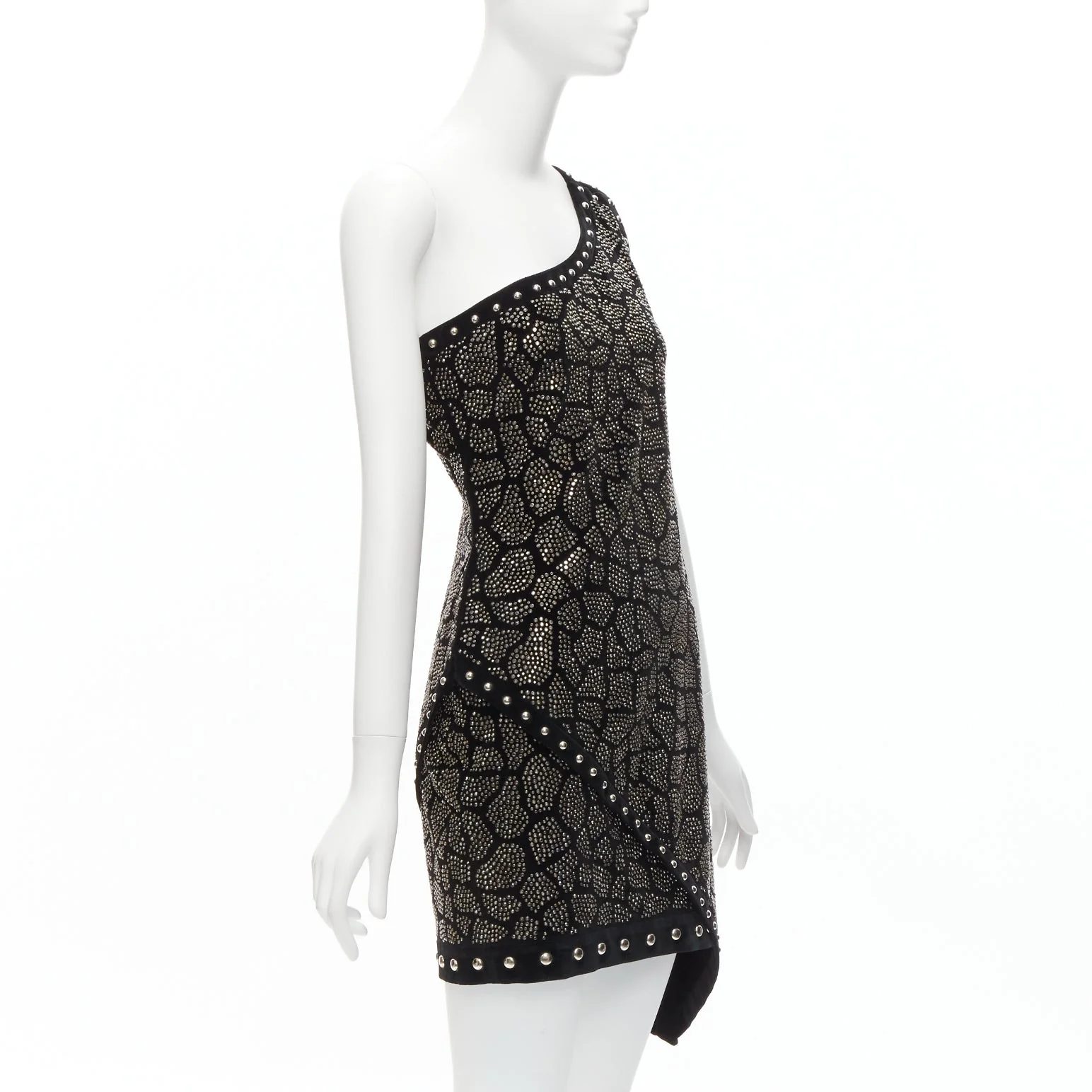 Women's Balmain Olivier Rousteing silver studded bead embellished velvet dress - Image 9
