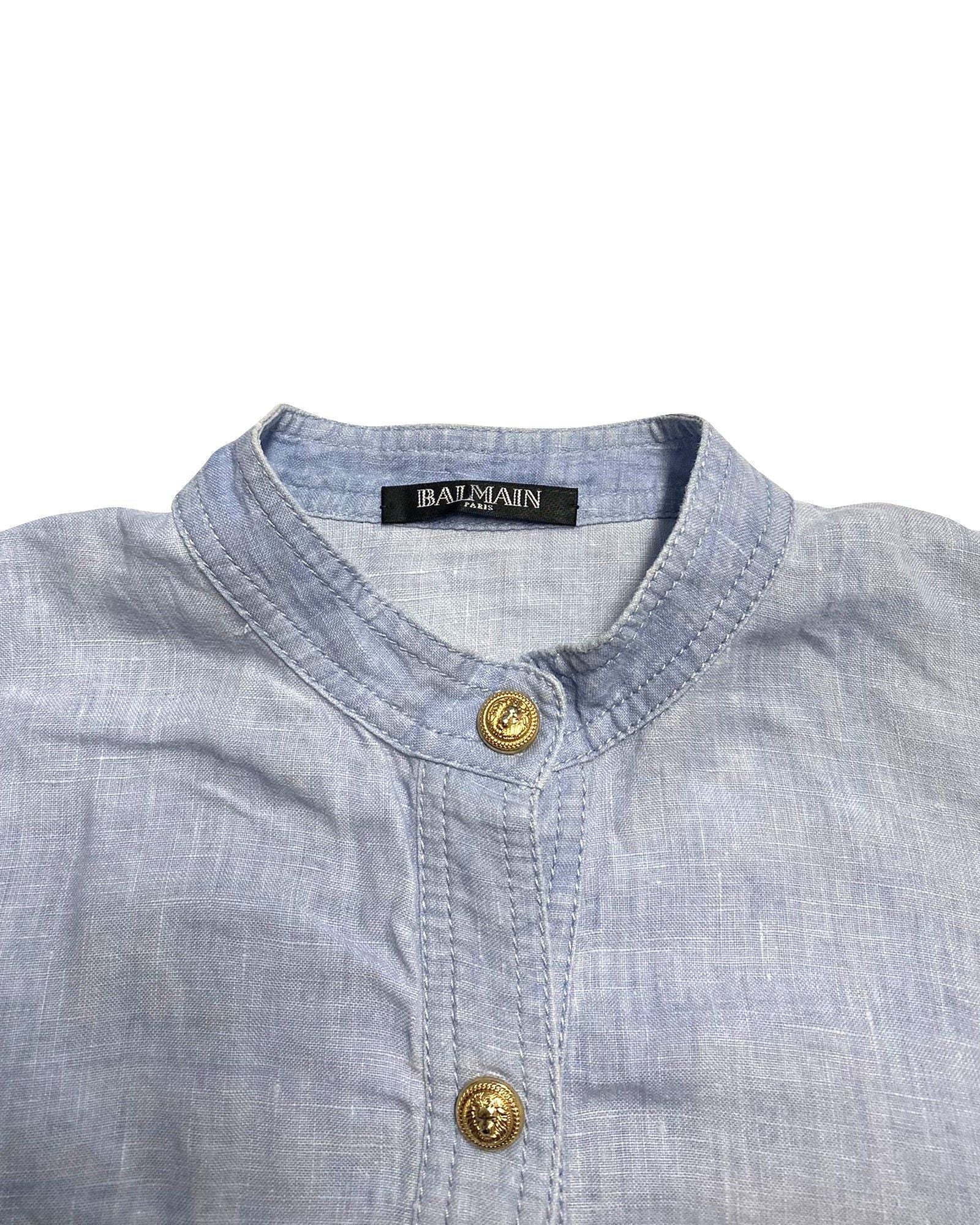 Women's Balmain Shirt with Adjustable Sleeves with Pockets in Blue Linen - Image 6