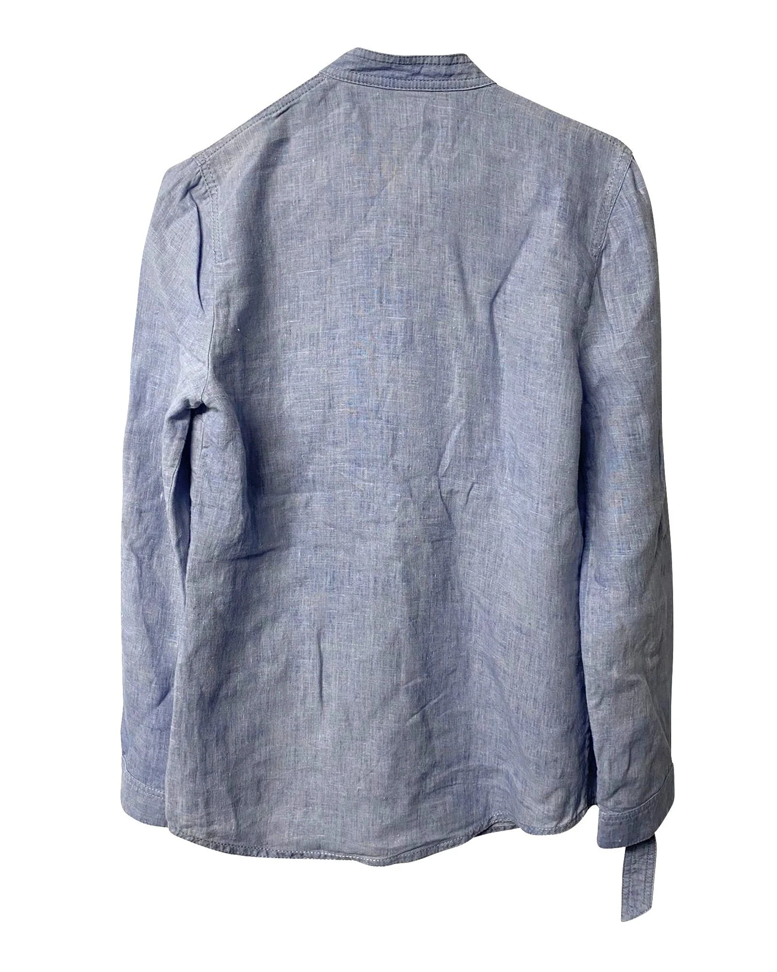 Women's Balmain Shirt with Adjustable Sleeves with Pockets in Blue Linen - Image 7