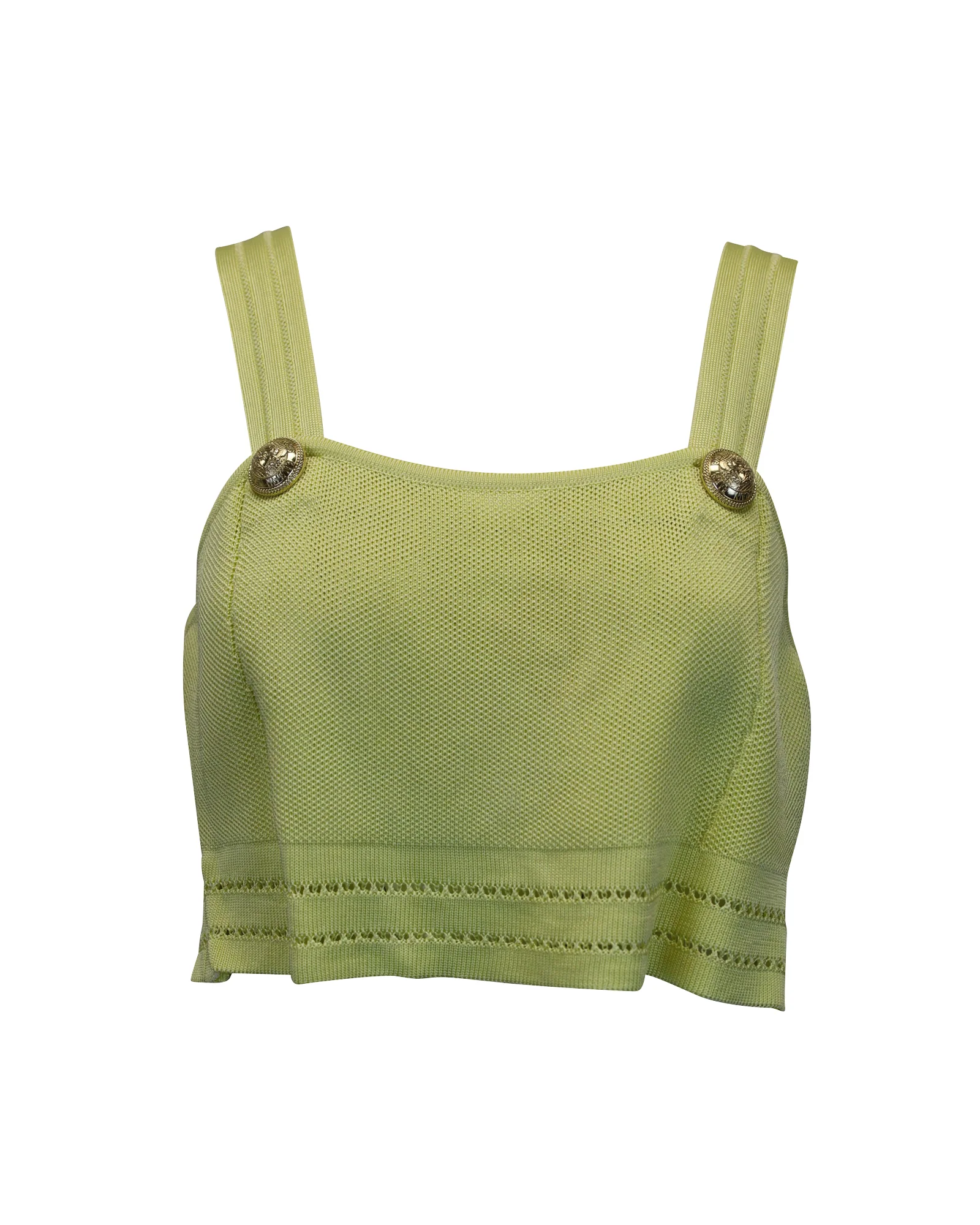 Women's Balmain Sleeveless Knitted Crop Top in Lime Green Viscose