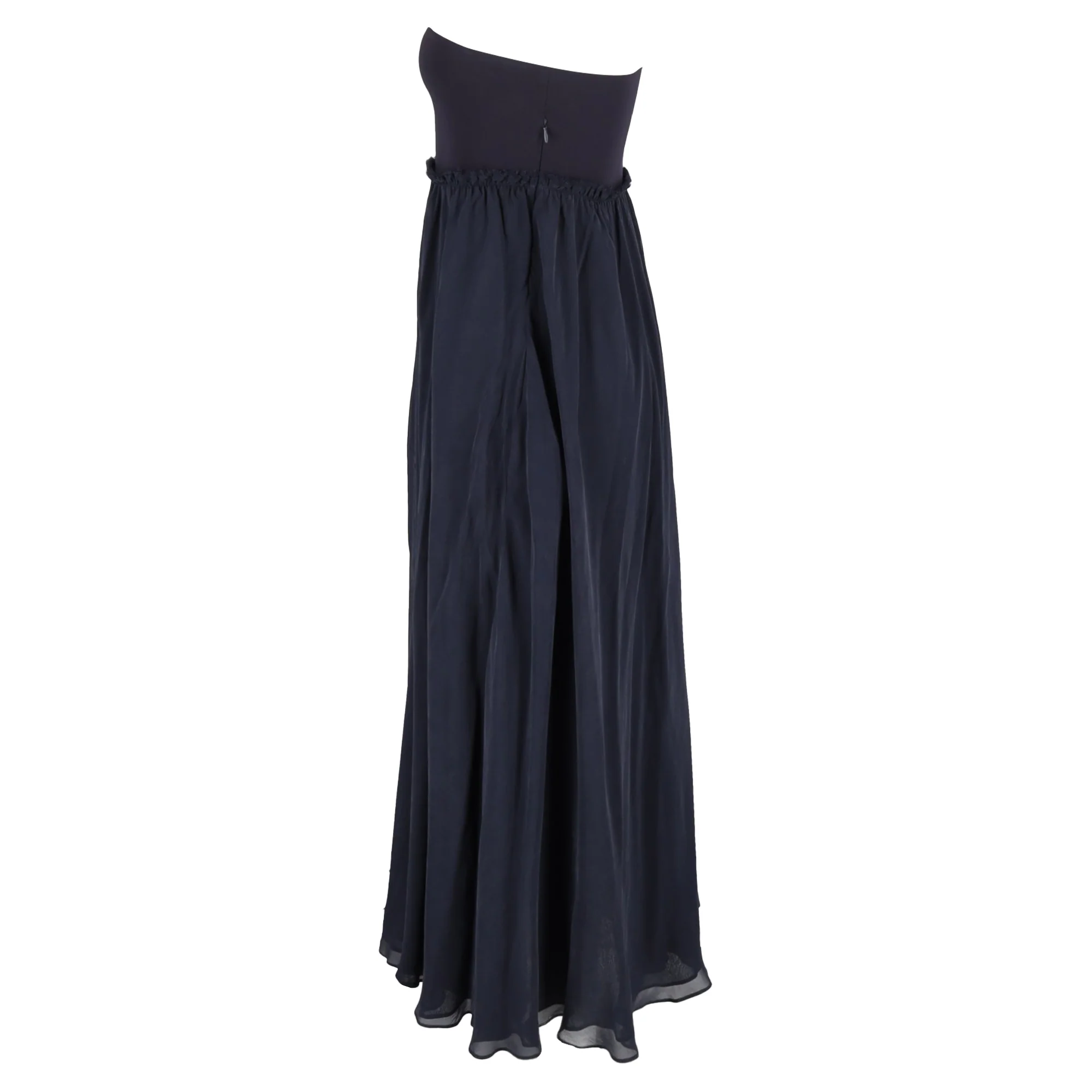 Women's  Pierre Balmain Maxi One-Shoulder Sleeve Dress in Navy Blue Polyester and Cotton - Image 2