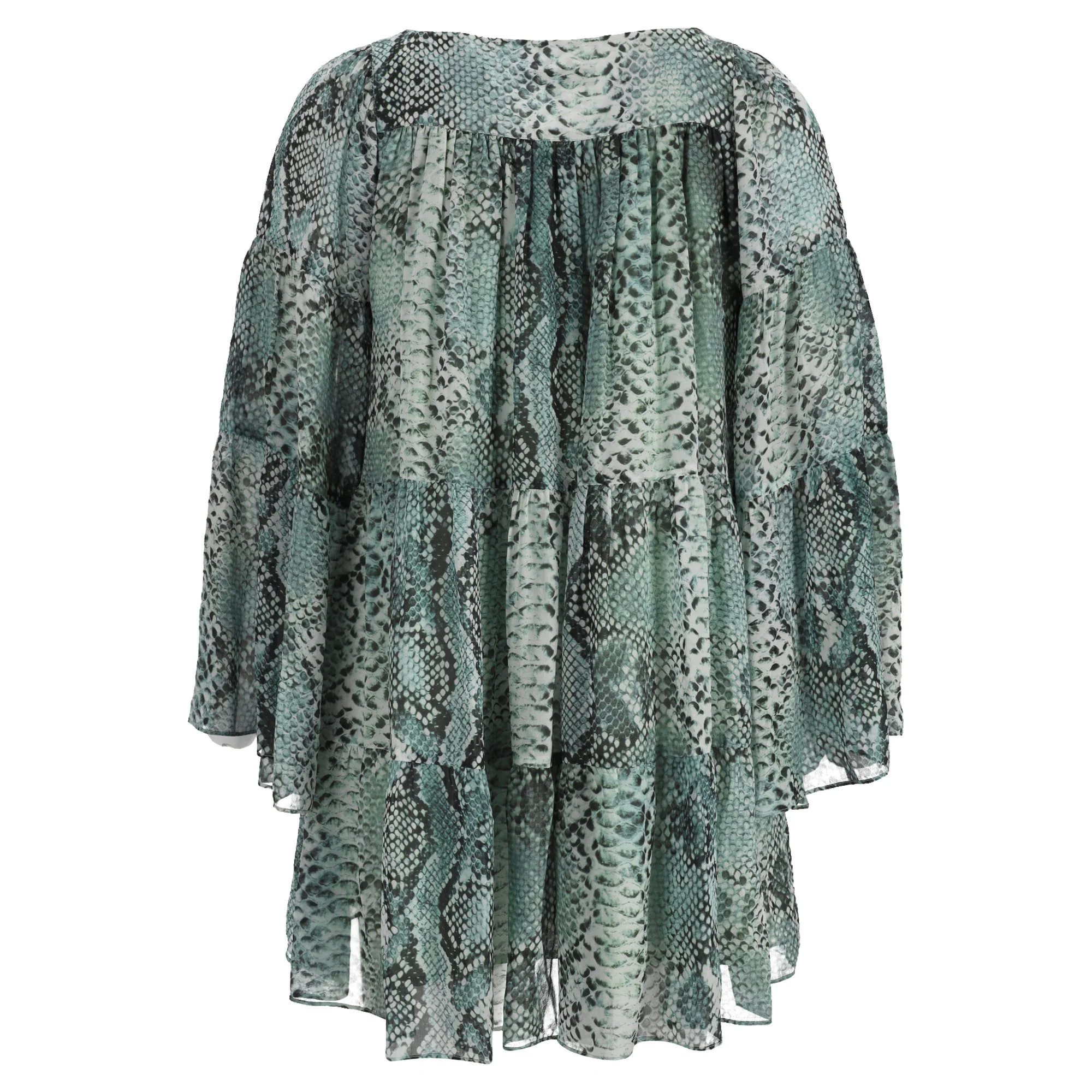 Women's Pierre Balmain Snake-Print Chiffon Blouse in Green Silk - Image 3