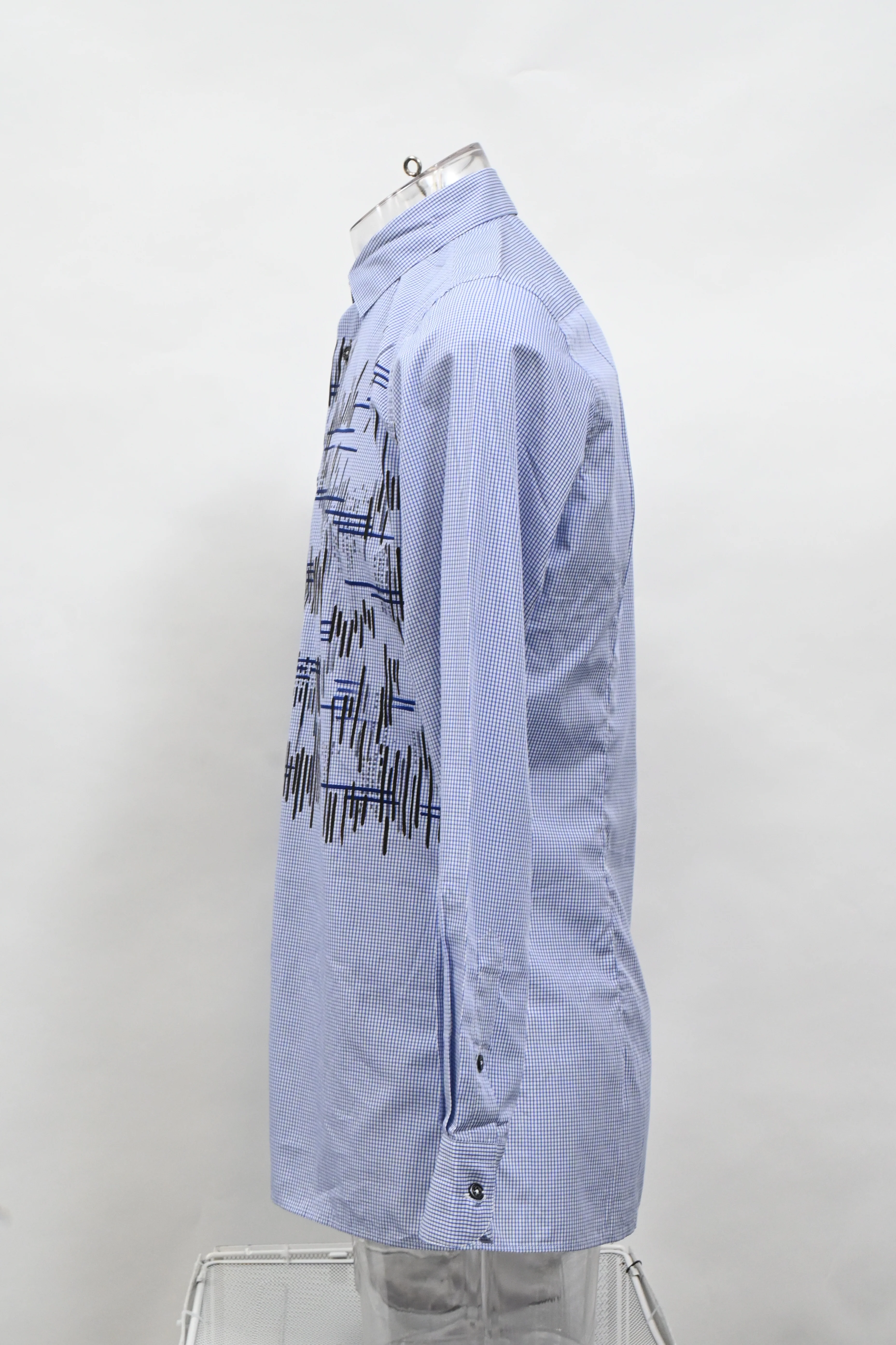 Men's Bottega Veneta Printed Checked Shirt in Blue Cotton - Image 7